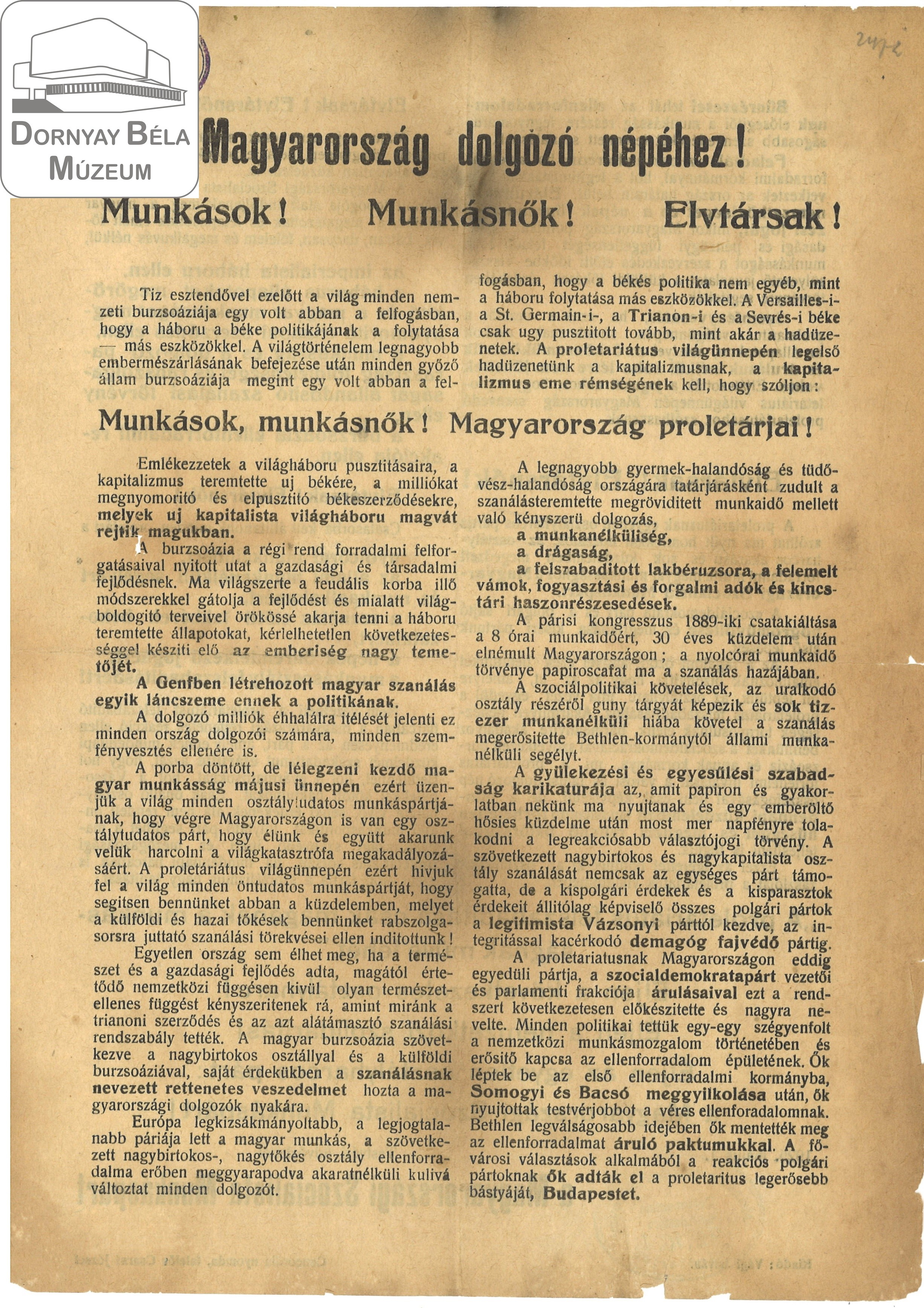 MSZMP felhívása Magyarország dolgozó népéhez (Dornyay Béla Múzeum, Salgótarján CC BY-NC-SA)