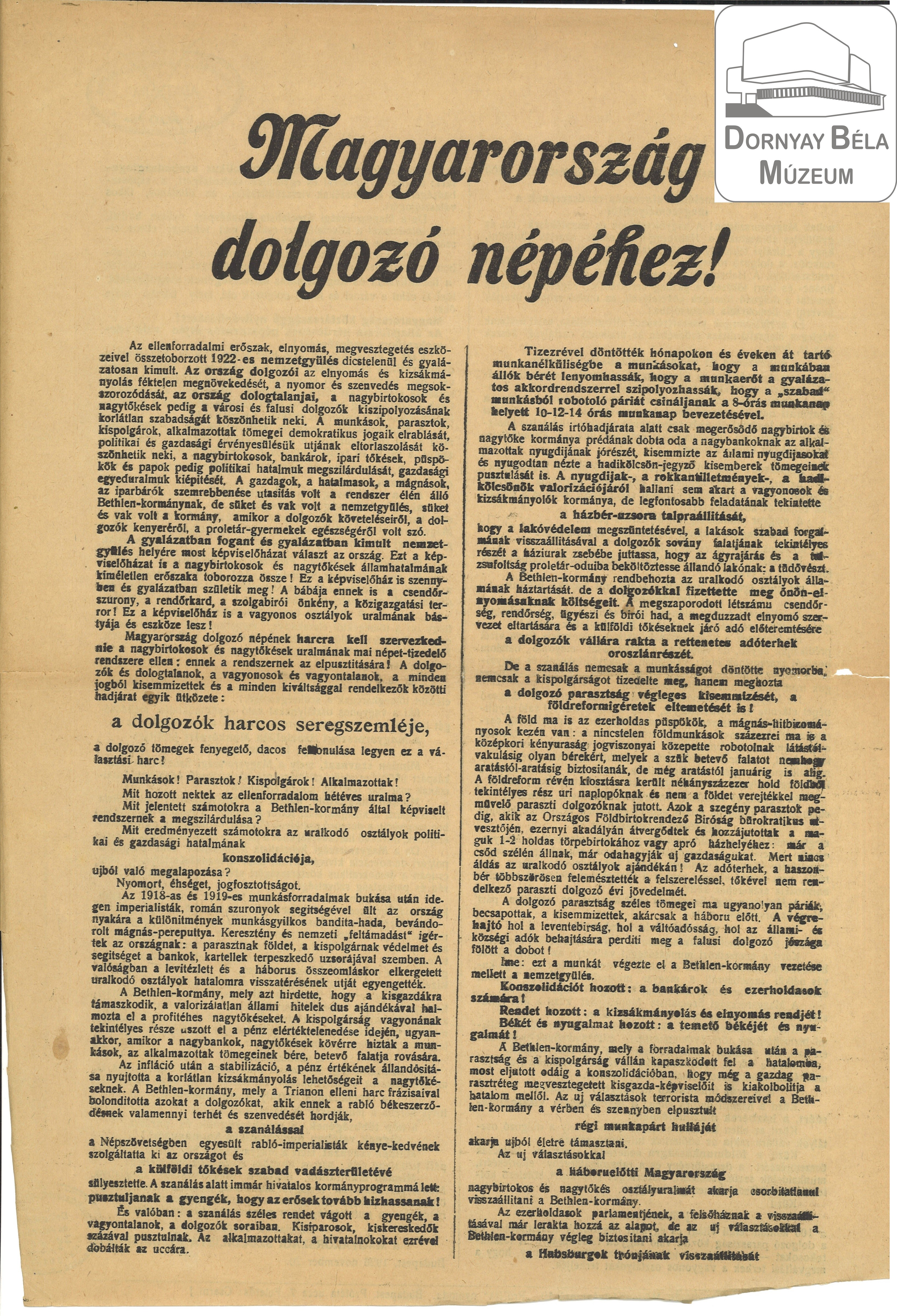MSZMP felhívása Magyarország dolgozó népéhez (Dornyay Béla Múzeum, Salgótarján CC BY-NC-SA)