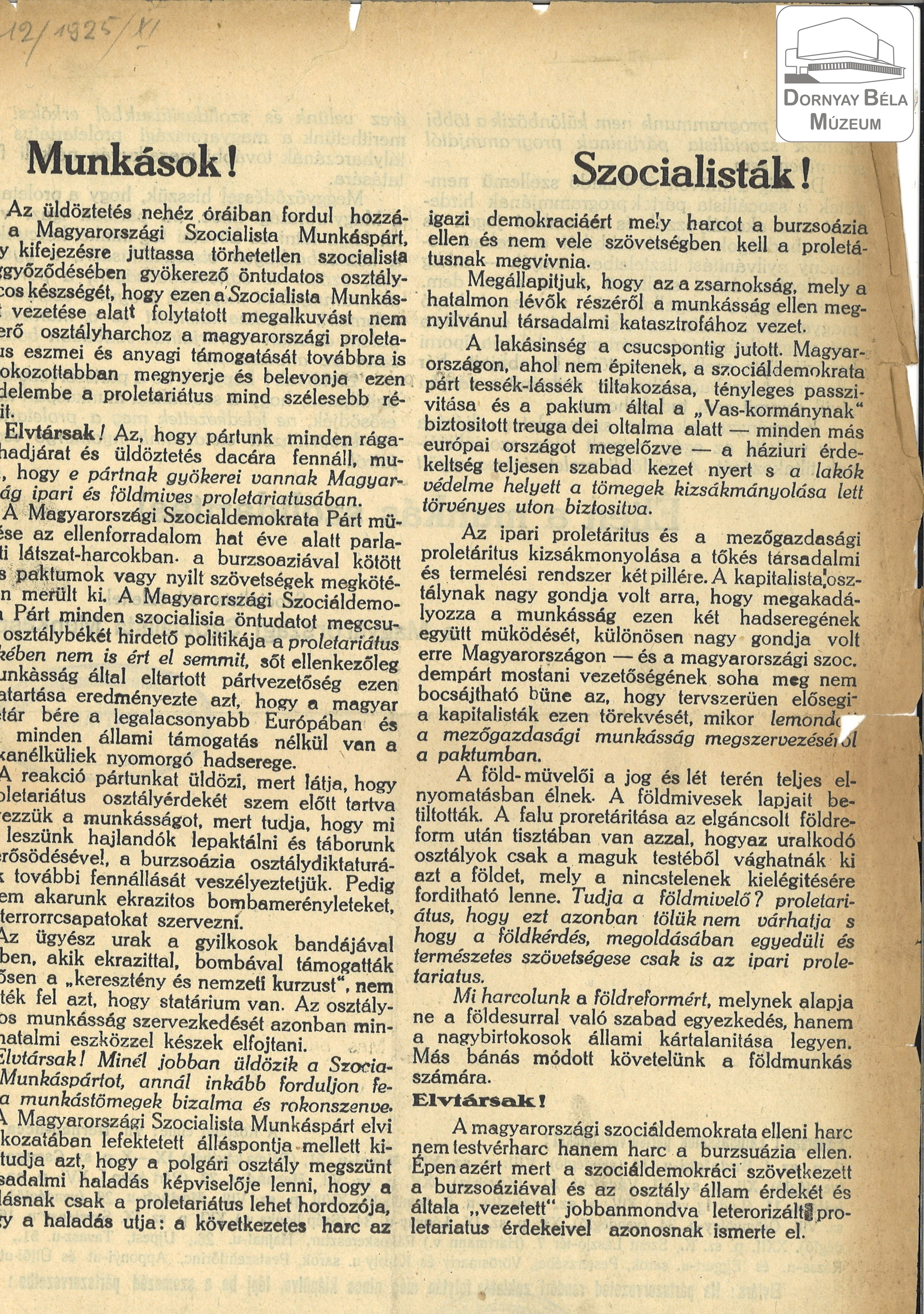 MSZMP felhívása Munkásokhoz, szocialistákhoz (Dornyay Béla Múzeum, Salgótarján CC BY-NC-SA)