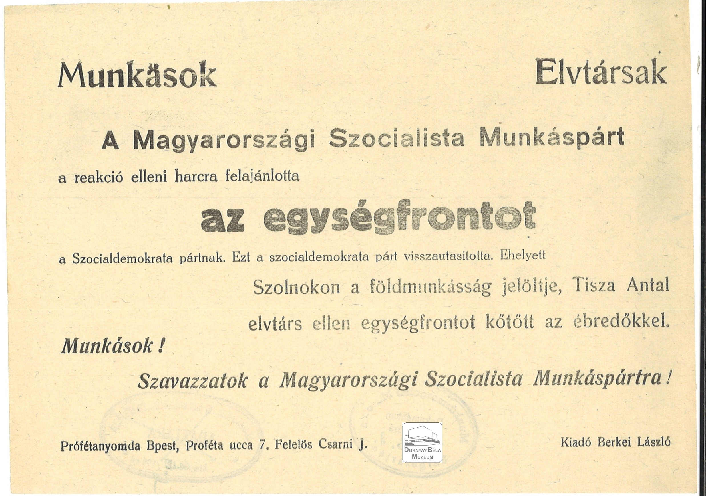 MSZMP választási röplapja (Dornyay Béla Múzeum, Salgótarján CC BY-NC-SA)