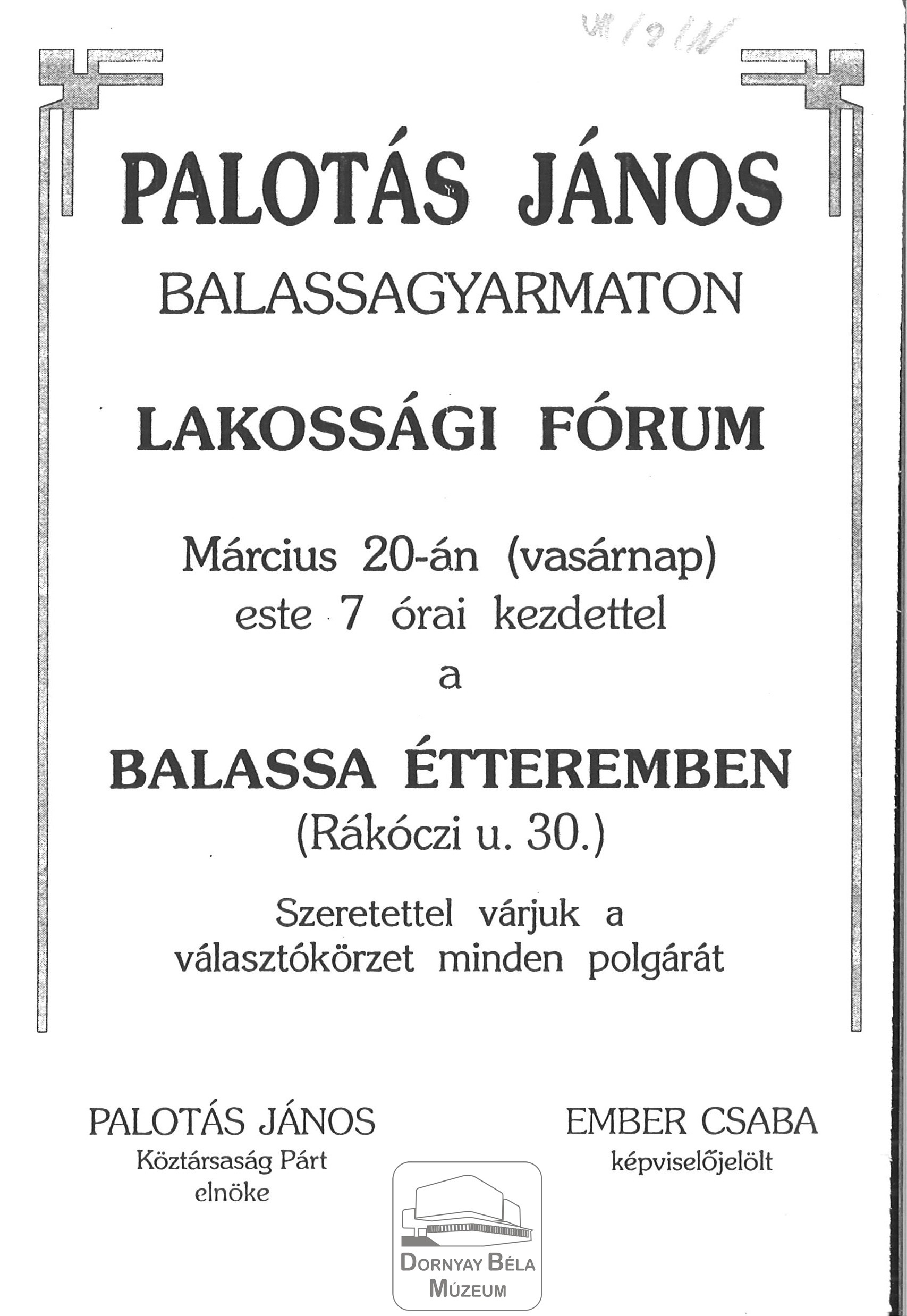 Palotás János Balassagyarmaton lakossági fórumon (Dornyay Béla Múzeum, Salgótarján CC BY-NC-SA)