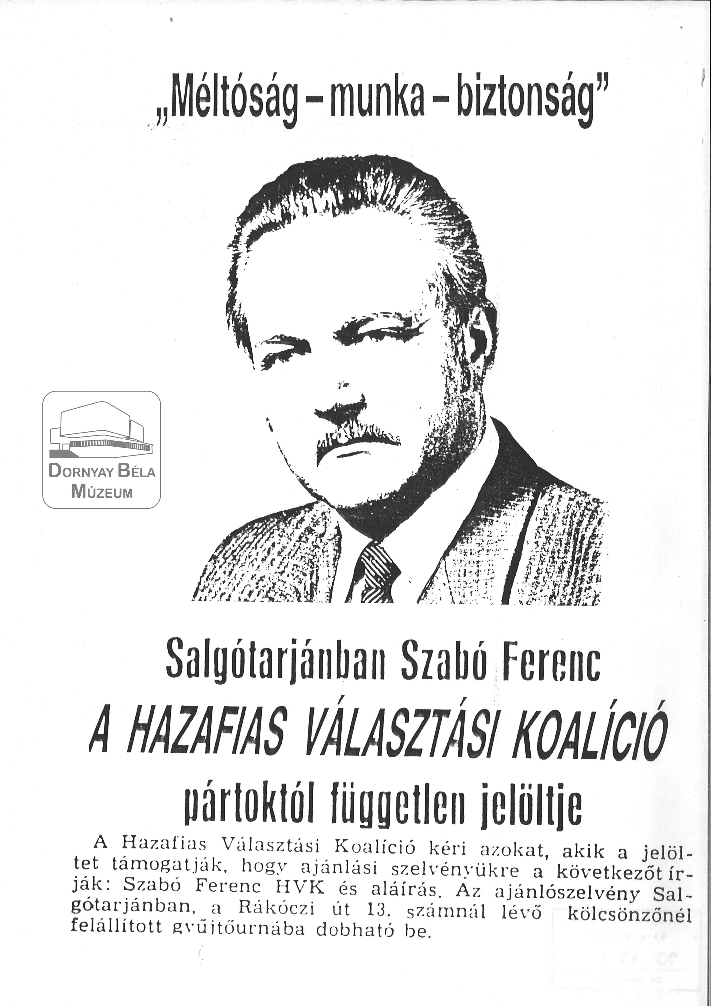 Salgótarjánban Szabó Ferenc a HVK jelöltje (Dornyay Béla Múzeum, Salgótarján CC BY-NC-SA)