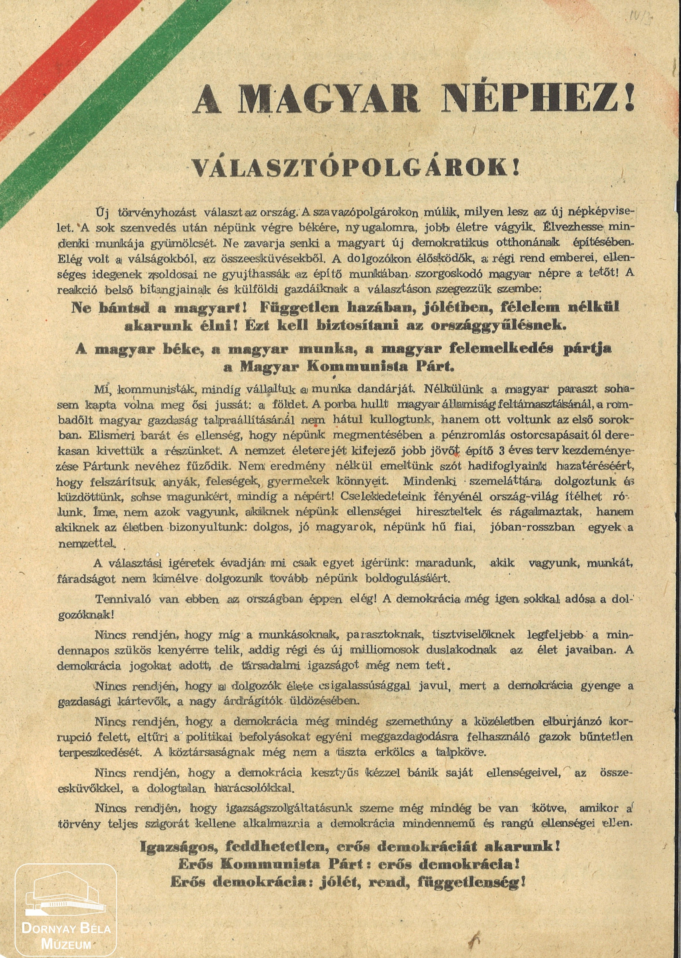 Választási felhívás (országos röplap) (Dornyay Béla Múzeum, Salgótarján CC BY-NC-SA)