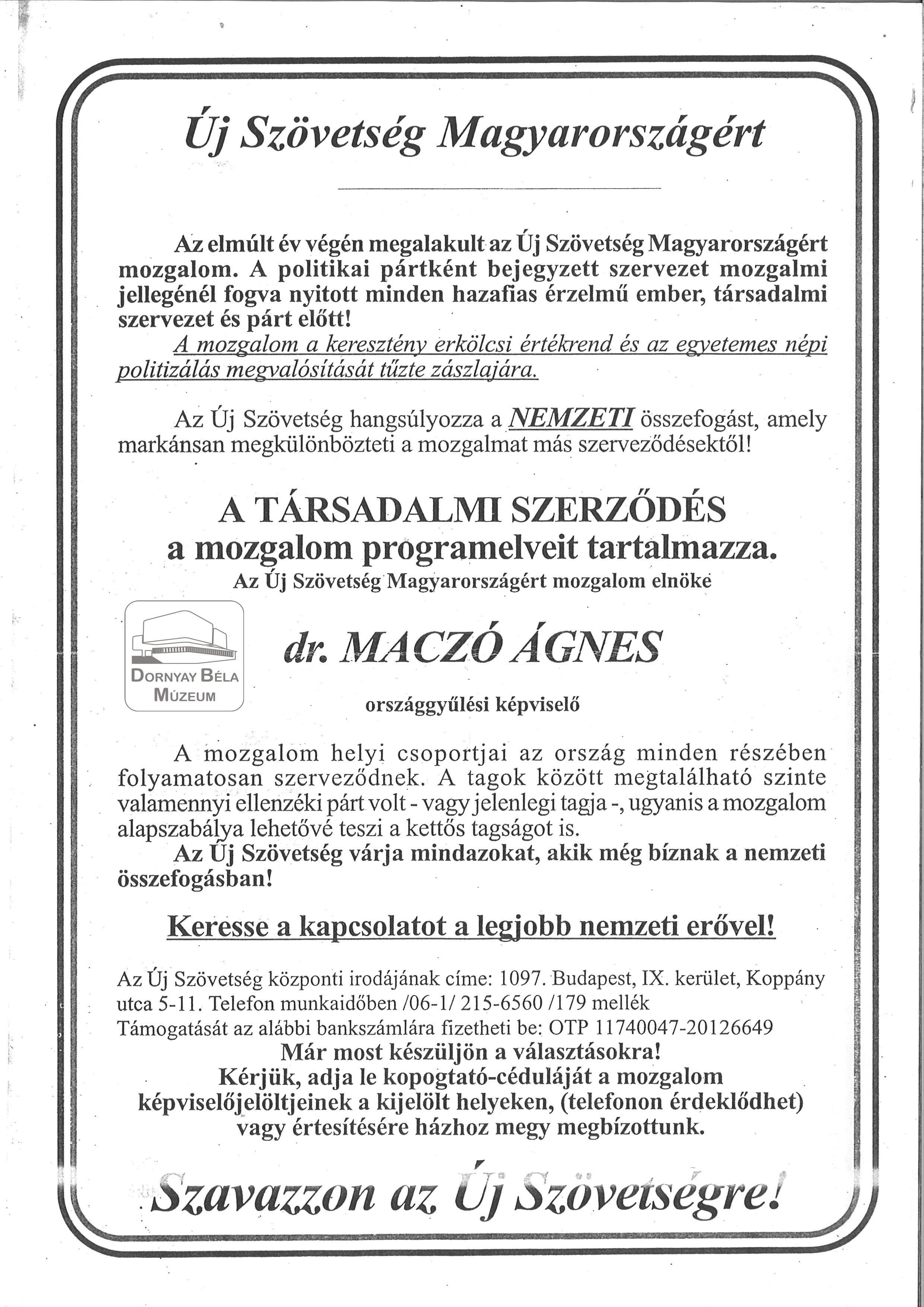 Új Szövetség Magyarországért támogatására felszólító röplap (Dornyay Béla Múzeum, Salgótarján CC BY-NC-SA)
