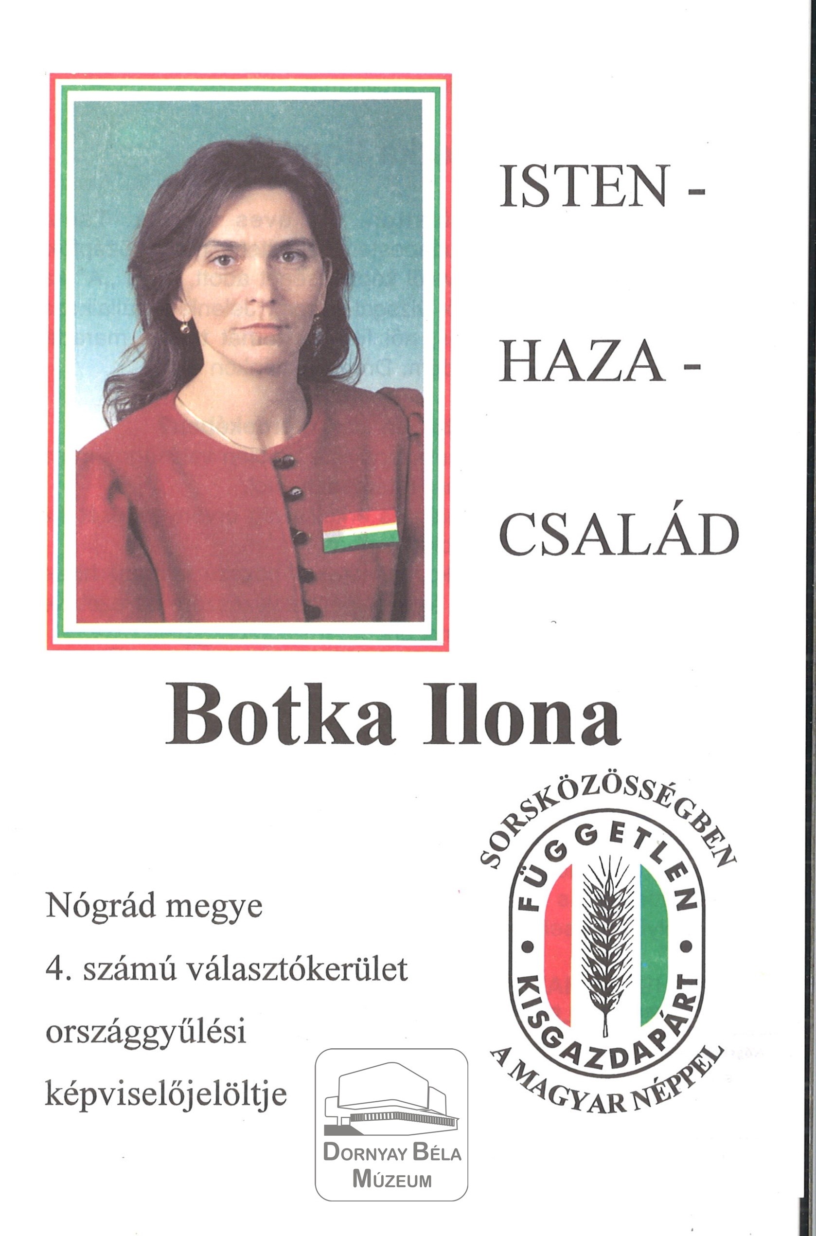 Botka Ilona az FKGP képviselőjelöltje a 4.sz. Választókerületben (Dornyay Béla Múzeum, Salgótarján CC BY-NC-SA)