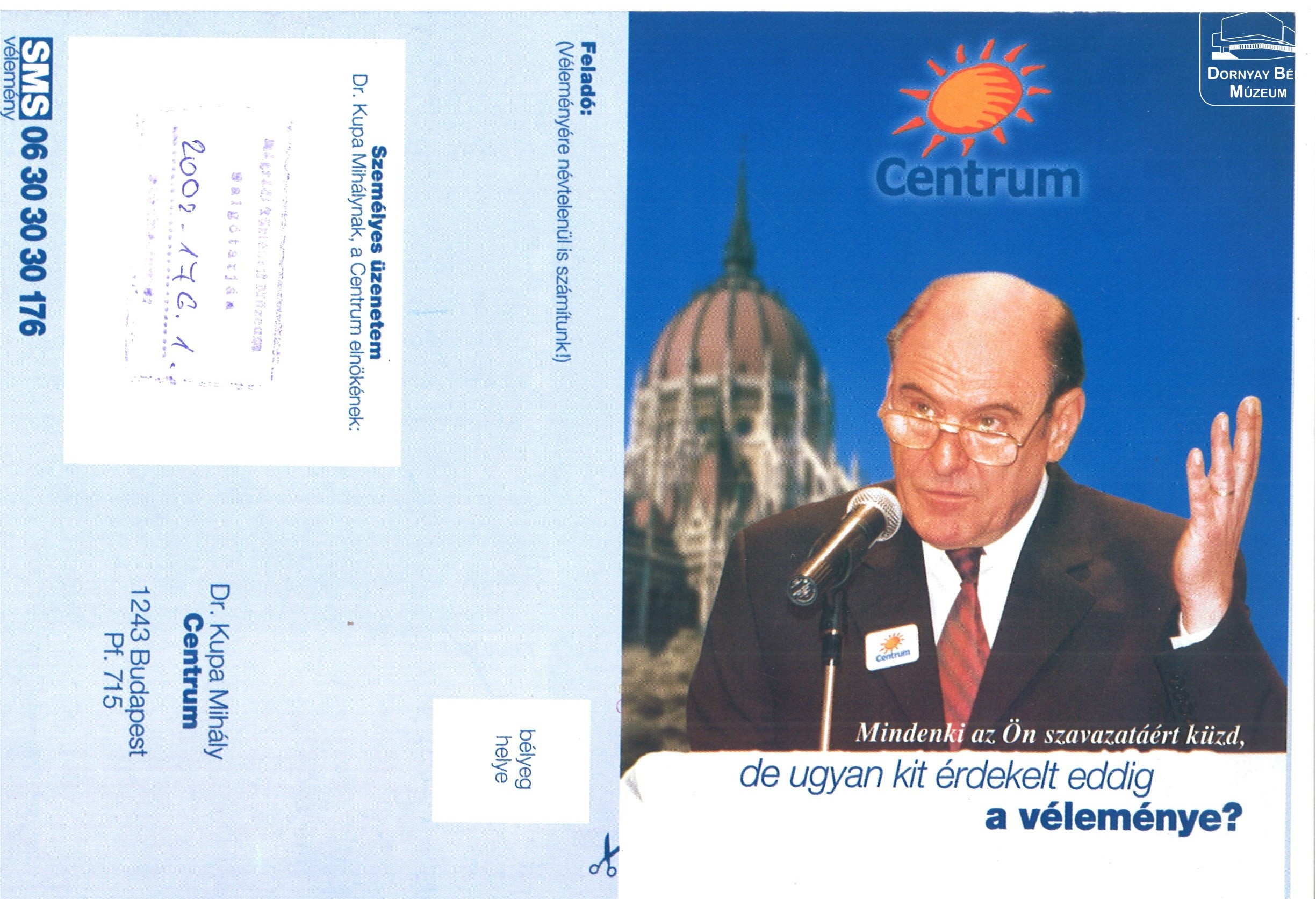 Centrum Párt „….de ugyan ki érdekelt eddig a véleménye?” Válasz levelezőlappal (Dornyay Béla Múzeum, Salgótarján CC BY-NC-SA)