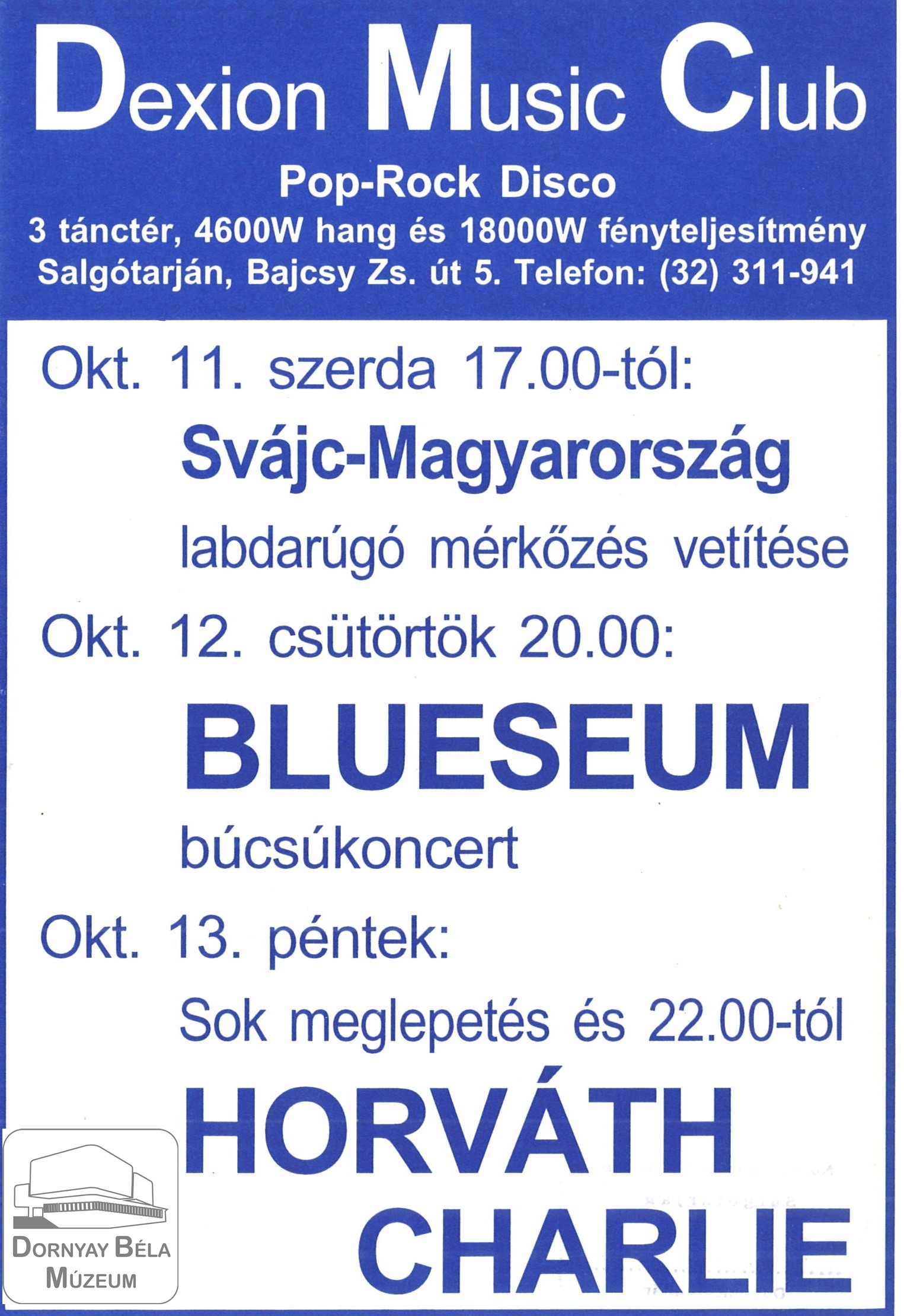 Dexion Music Club októberi programja (Dornyay Béla Múzeum, Salgótarján CC BY-NC-SA)