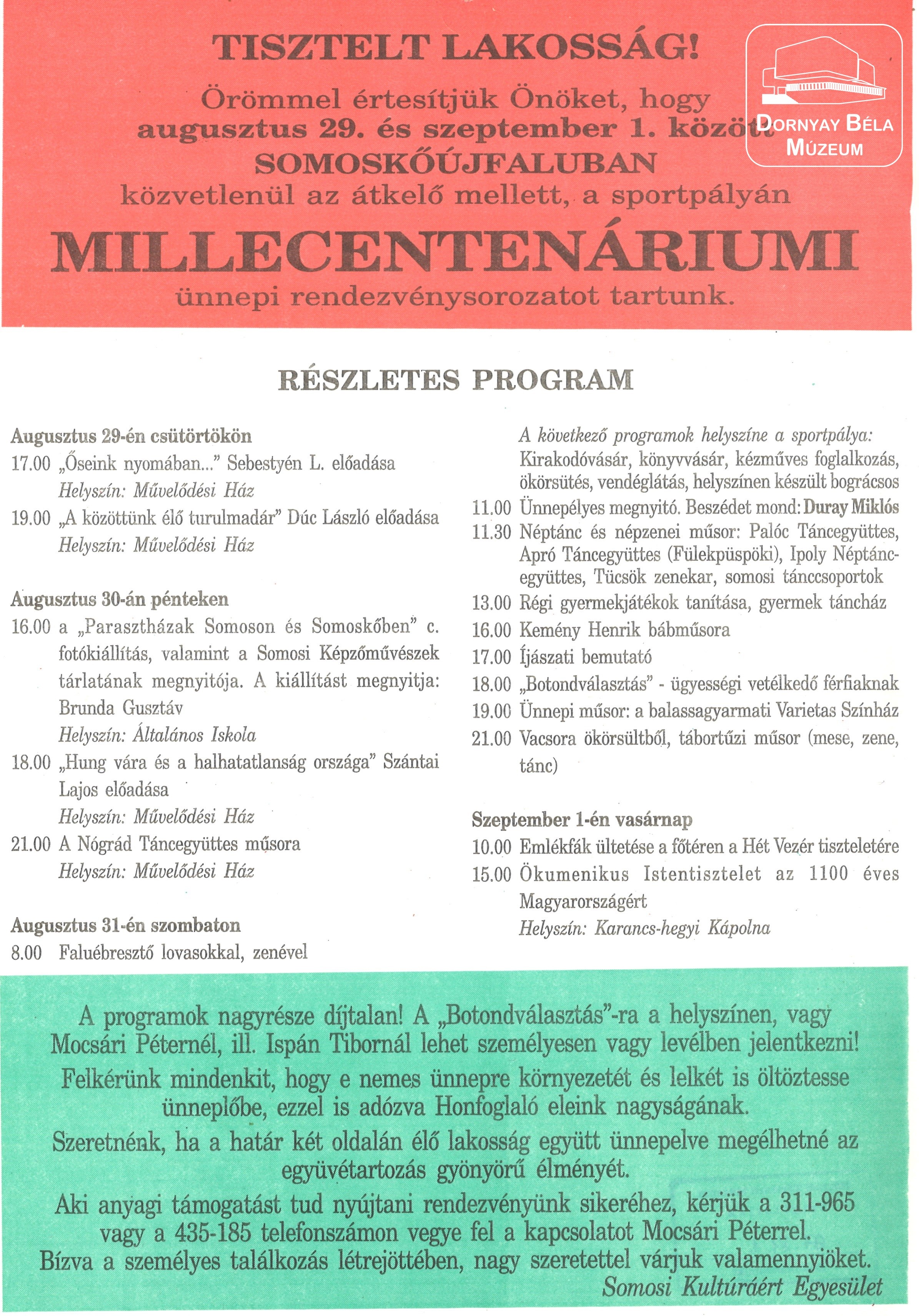 Millecentenáriumi ünnepi rendezvény programja (Dornyay Béla Múzeum, Salgótarján CC BY-NC-SA)
