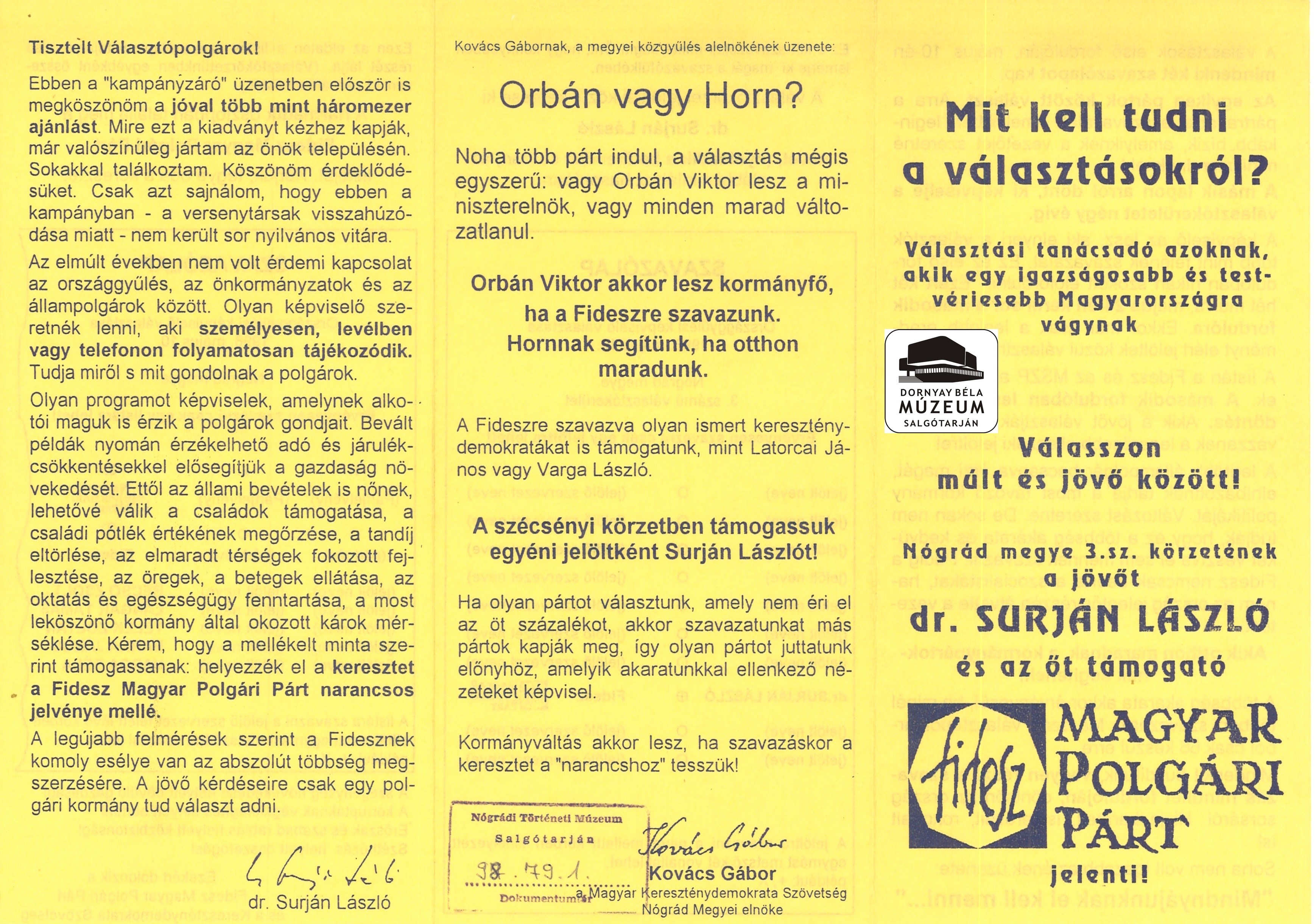 Mit kell tudni a választásokról – Fidesz tájékoztatója (Dornyay Béla Múzeum, Salgótarján CC BY-NC-SA)
