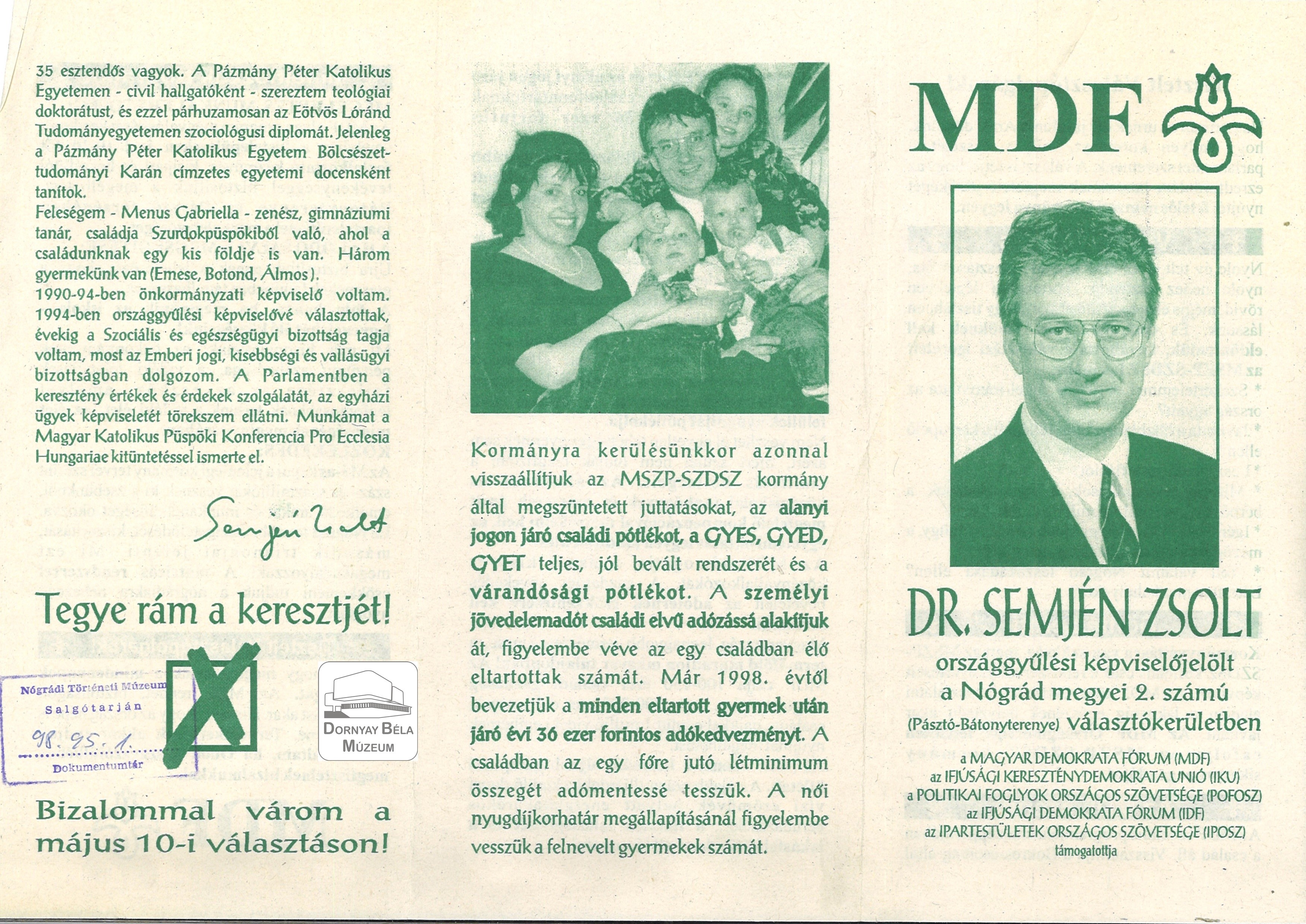 Semjén Zsolt az MDF képviselőjelöltje a 2.sz. Választókerületben (Dornyay Béla Múzeum, Salgótarján CC BY-NC-SA)