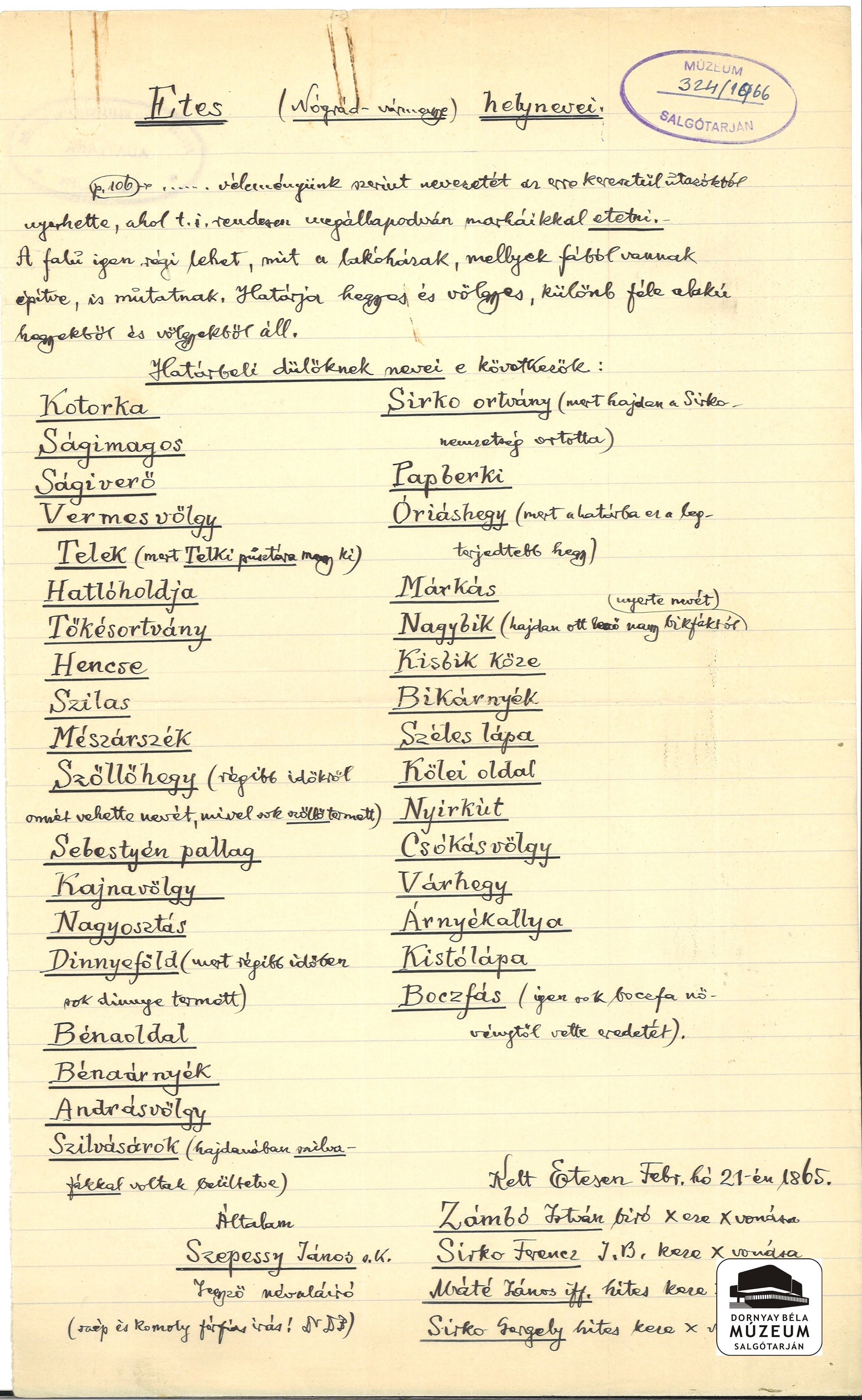Dr. Dornyay Béla kézirat másolata a Pesty-féle gyűjtésből,Etes (Dornyay Béla Múzeum, Salgótarján CC BY-NC-SA)