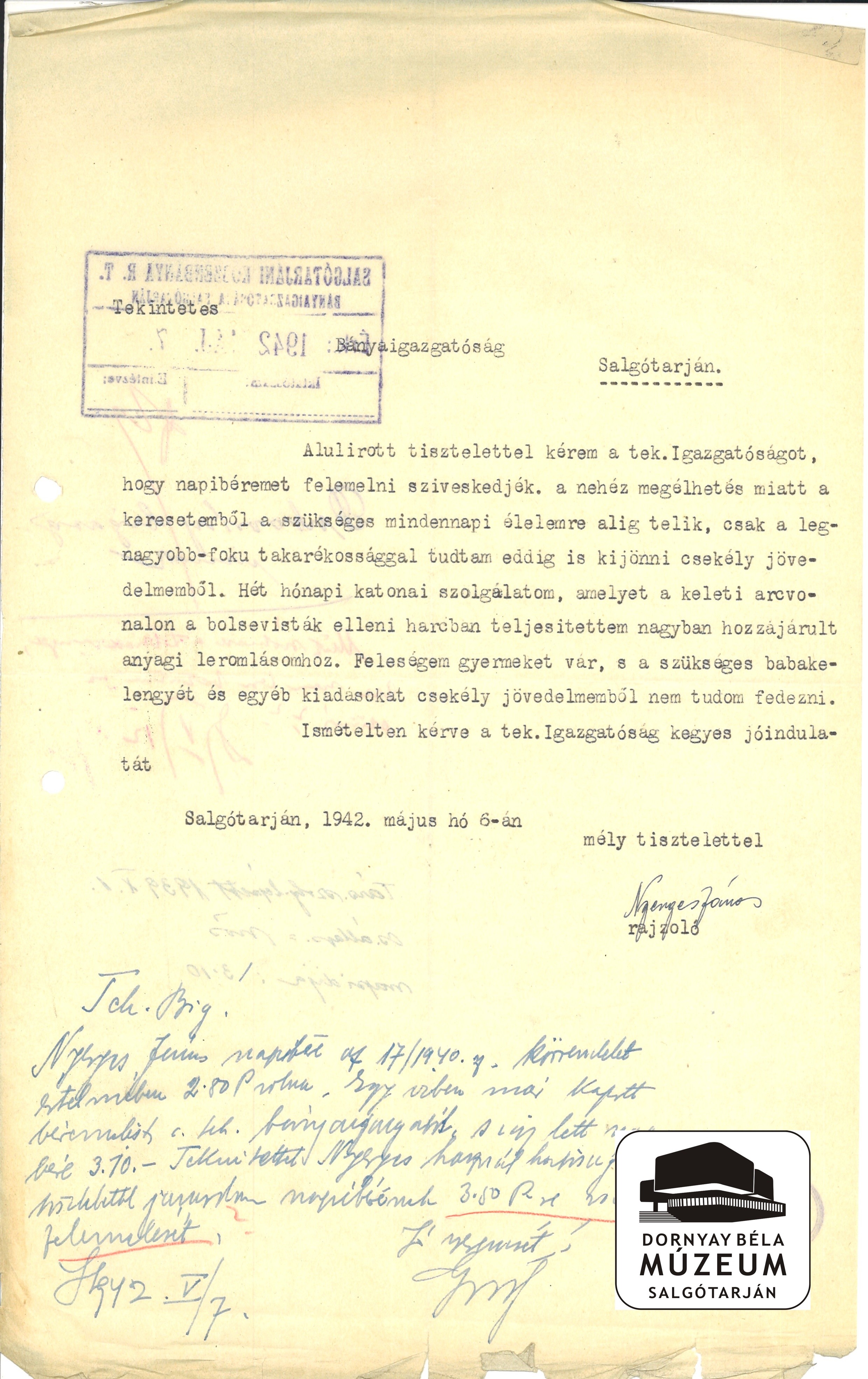 Nyerges János fizetésemelést kér az SKB Rt-től (Dornyay Béla Múzeum, Salgótarján CC BY-NC-SA)