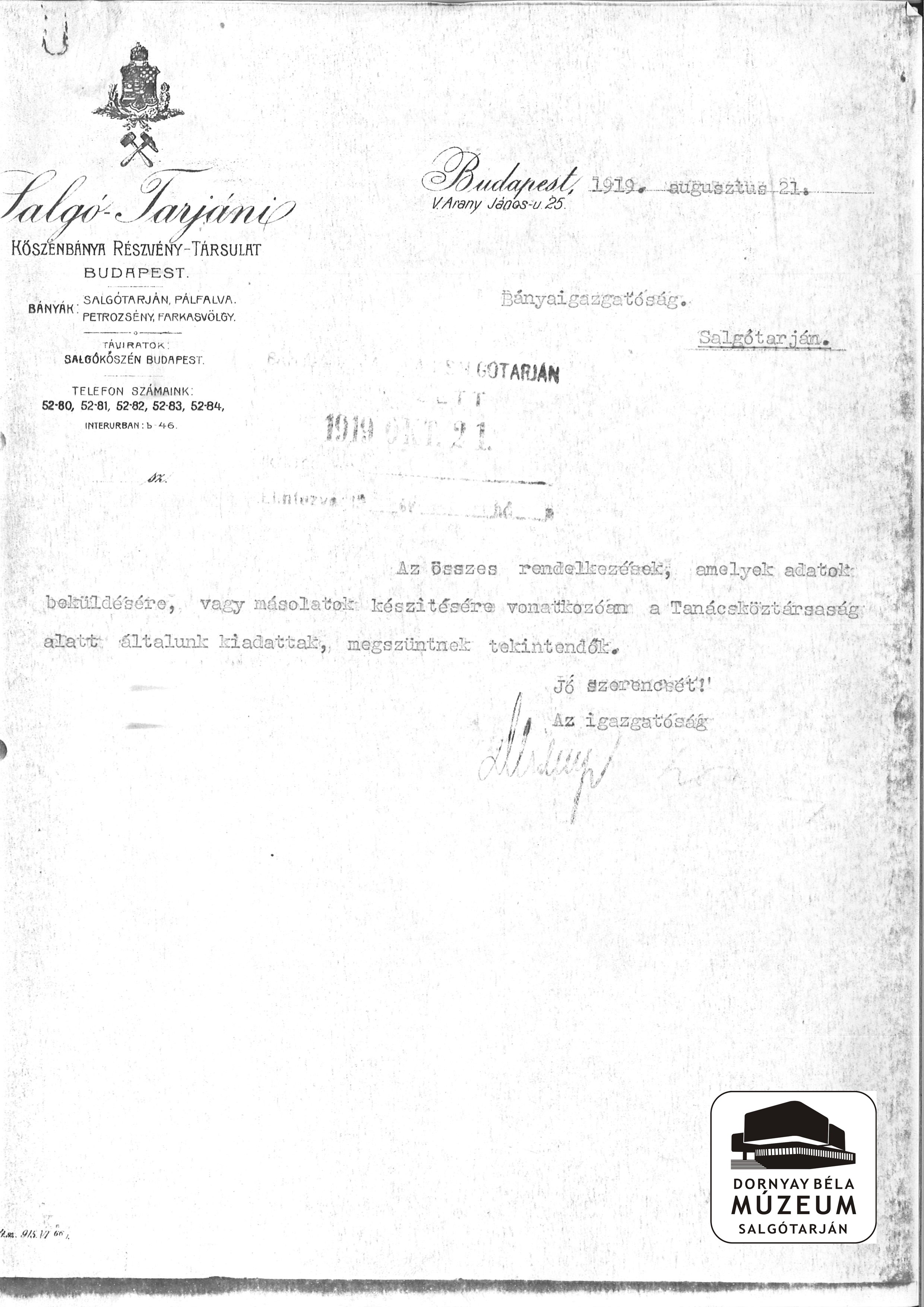 SKB. Rt. Az igazgatóság rendelkezései, melyek a beküldésre vonatkoznak érvénytelenek (Dornyay Béla Múzeum, Salgótarján CC BY-NC-SA)