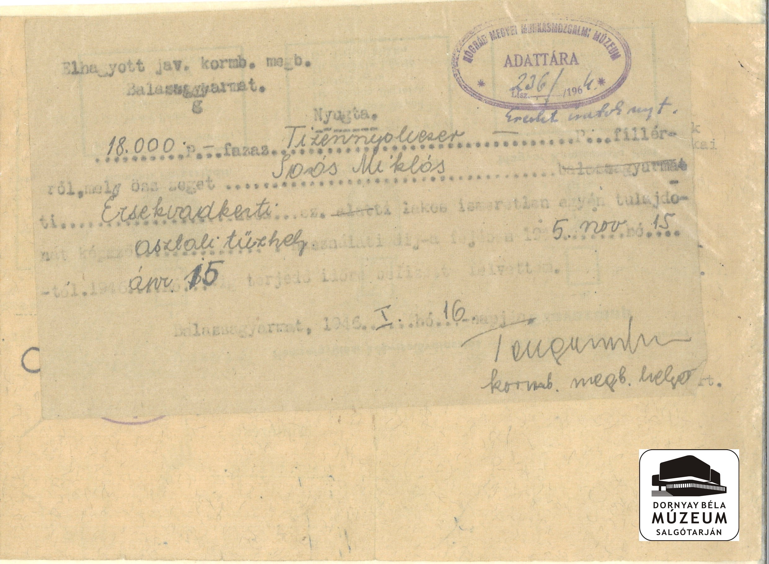Szavazó cédulák 1945-ből (Dornyay Béla Múzeum, Salgótarján CC BY-NC-SA)