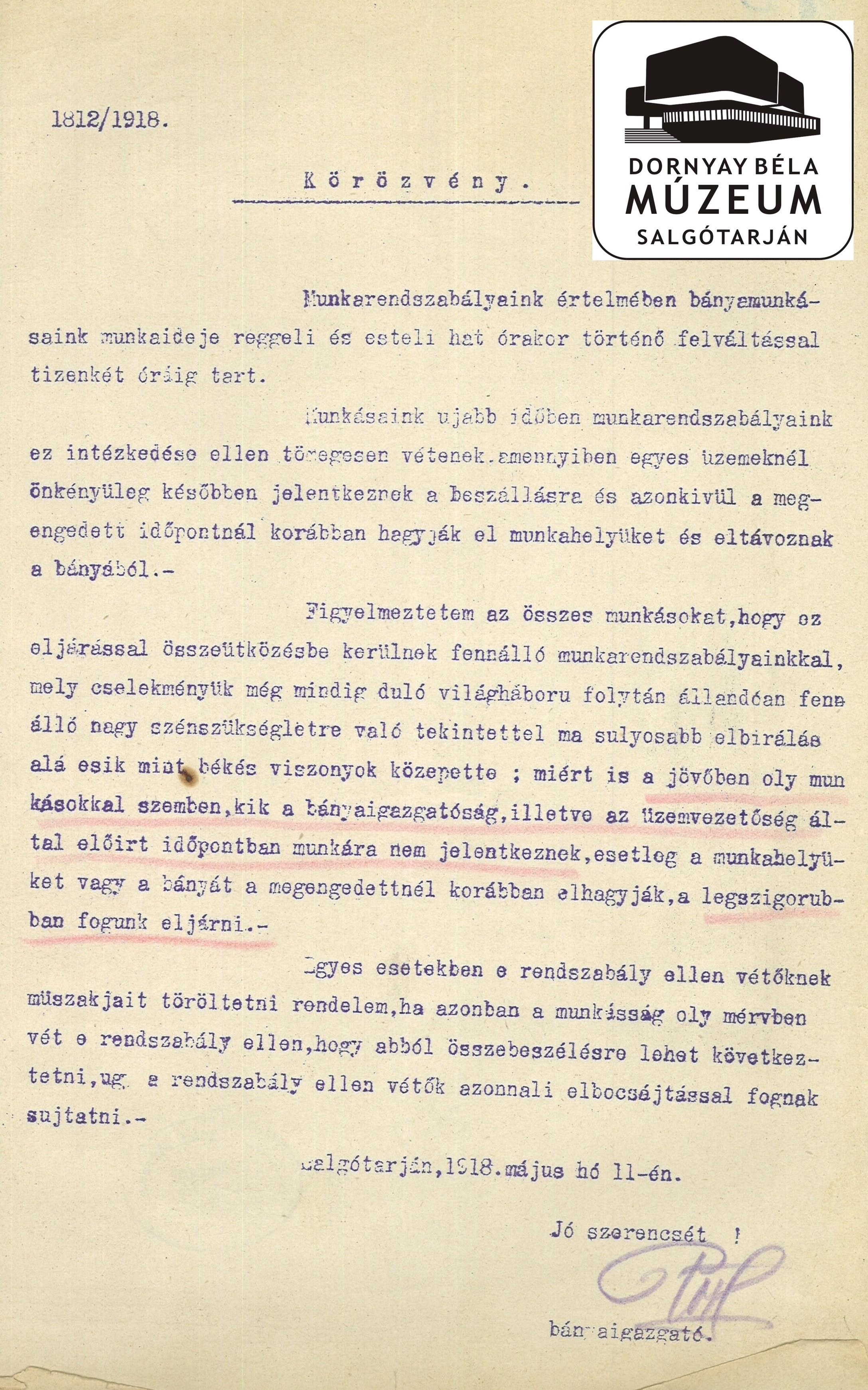 Bányai munkarendszabályokról (Dornyay Béla Múzeum, Salgótarján CC BY-NC-SA)