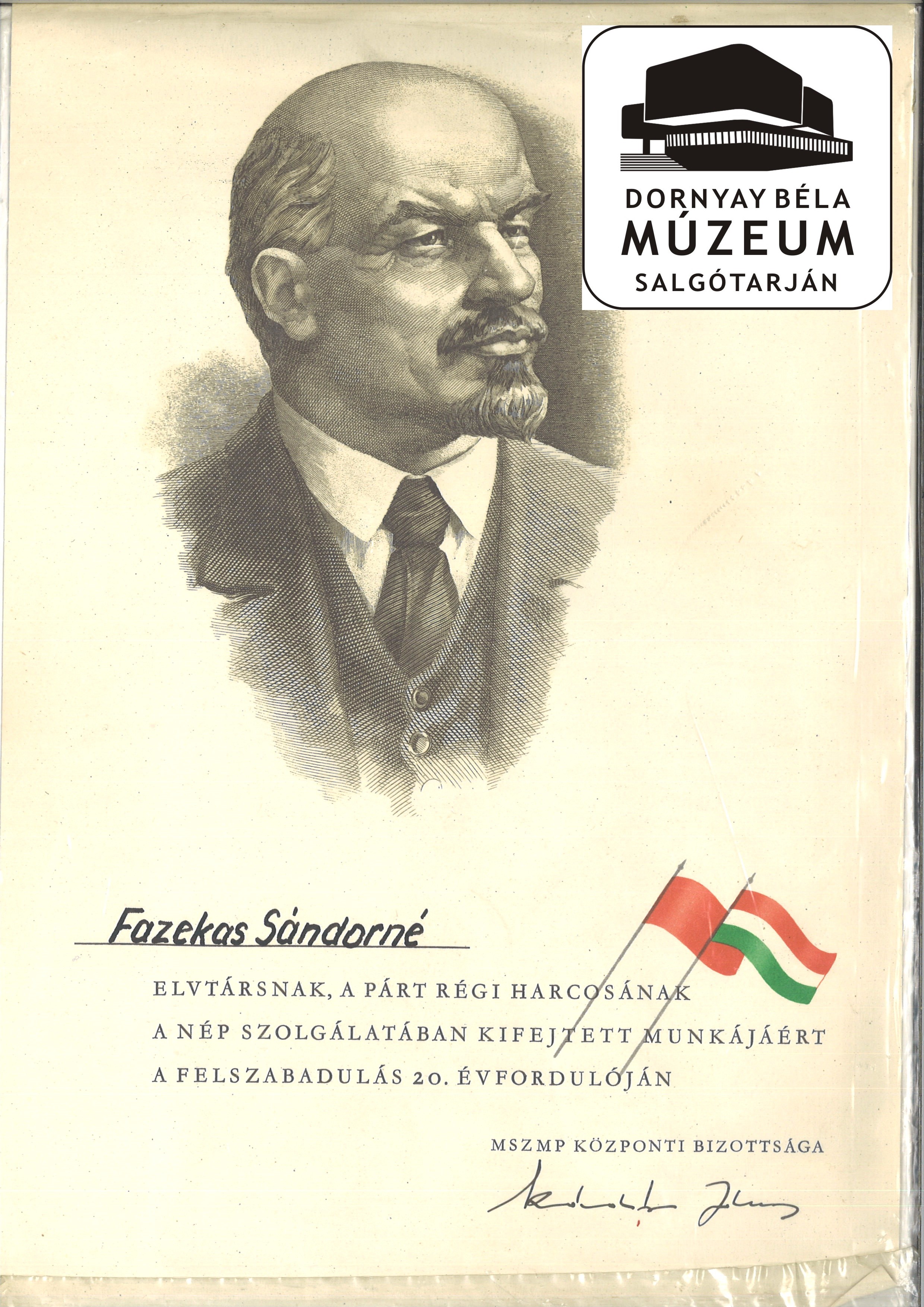 Fazekas Sándorné kitüntetéseihez oklevelek (Dornyay Béla Múzeum CC BY-NC-SA)