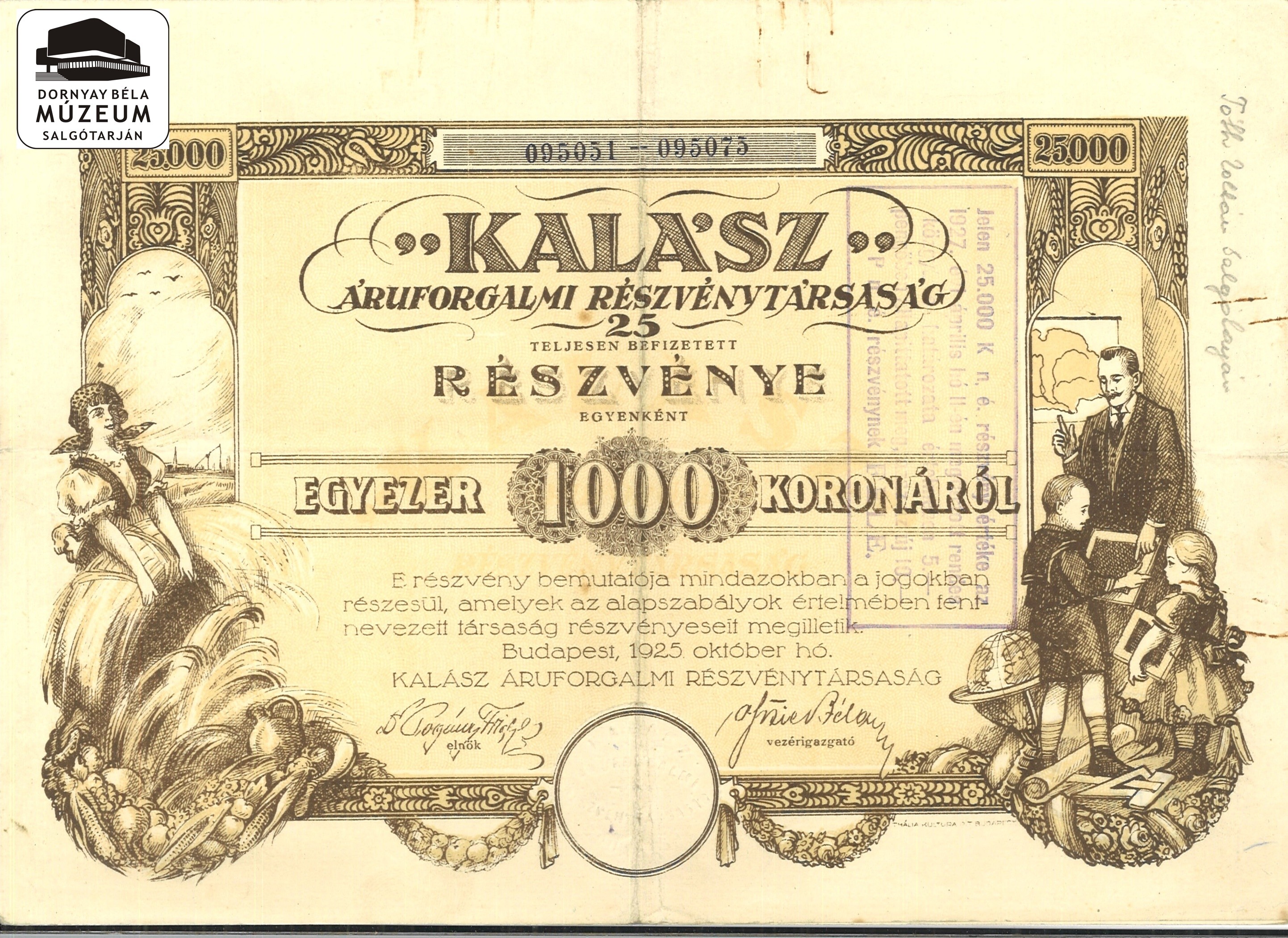 Kalász részvény 1000 koronáról (Dornyay Béla Múzeum CC BY-NC-SA)