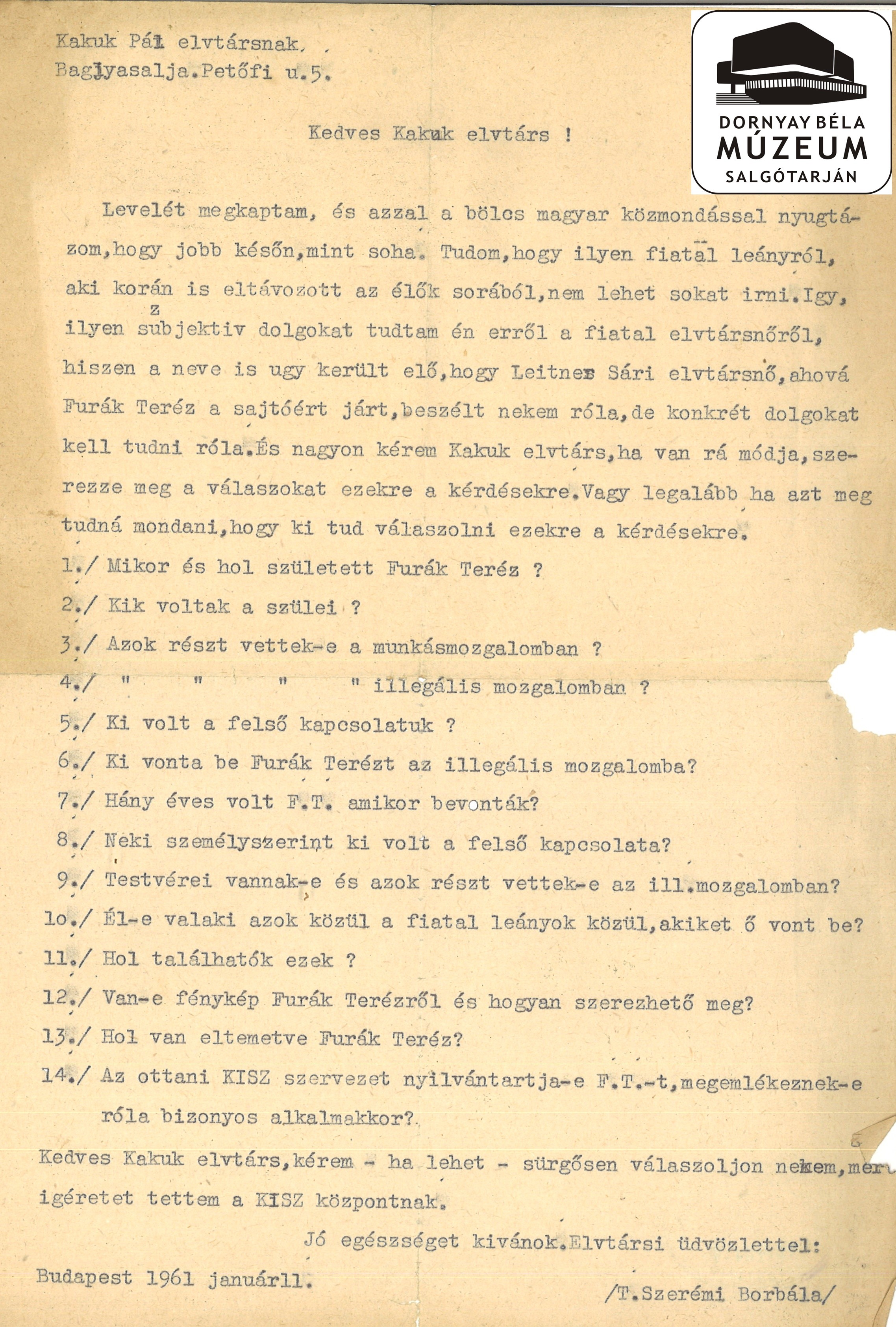 Kakuk Pál, 1929-es párttaghoz intézett levelek (Dornyay Béla Múzeum, Salgótarján CC BY-NC-SA)