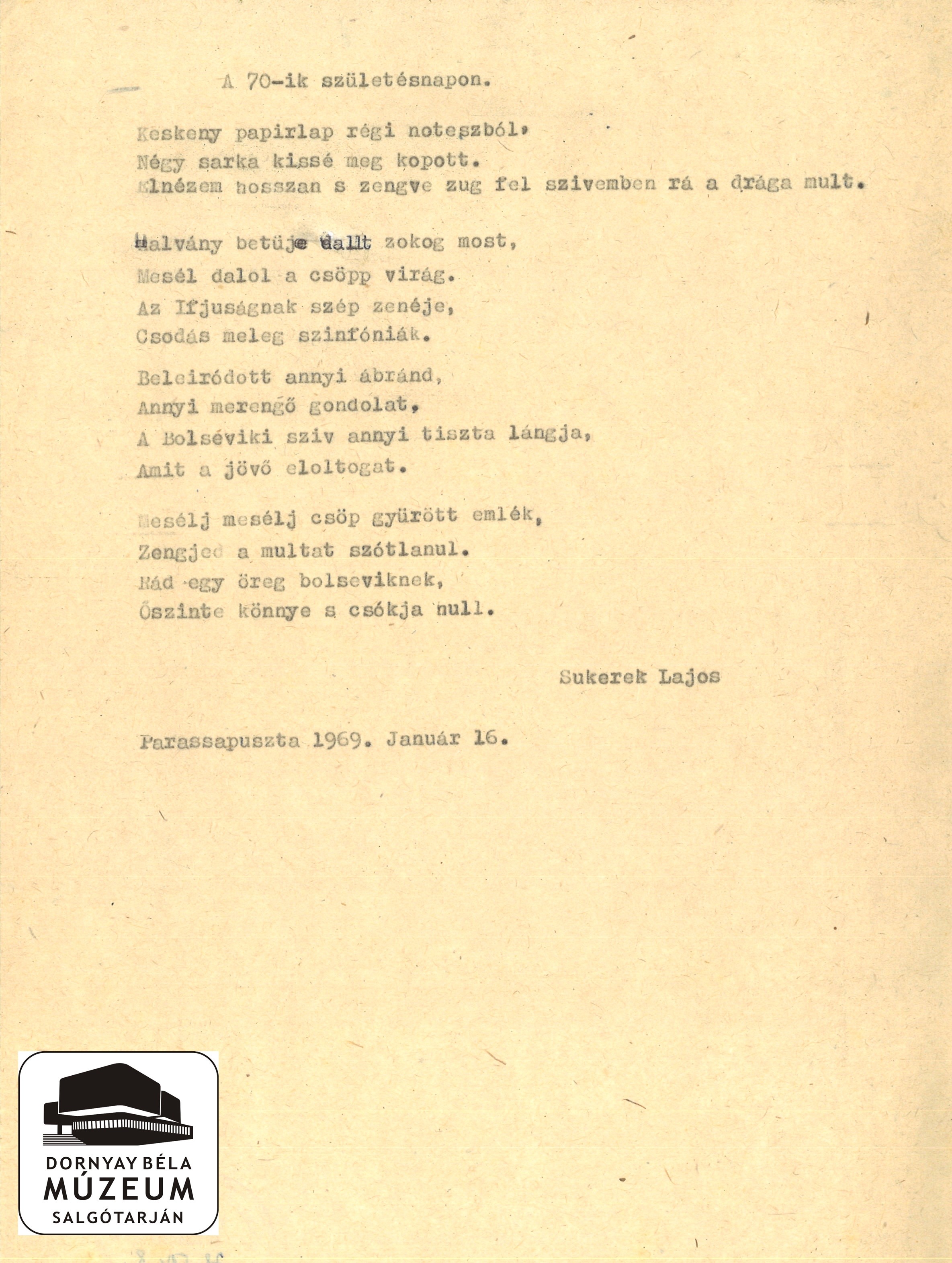 Sukerek Lajos által írt levelek és versek (Dornyay Béla Múzeum, Salgótarján CC BY-NC-SA)