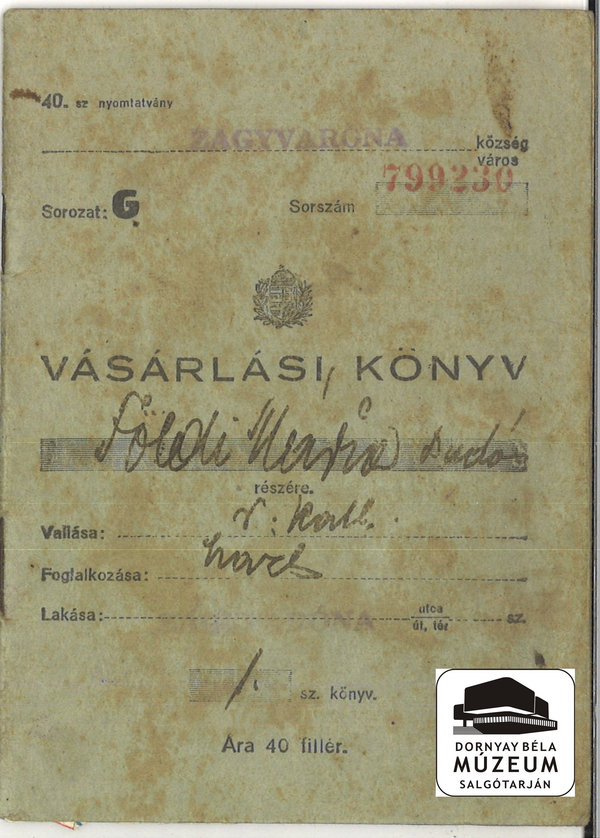 Földi Mária Hangya Szöv. Vásárlási könyv (Dornyay Béla Múzeum, Salgótarján CC BY-NC-SA)