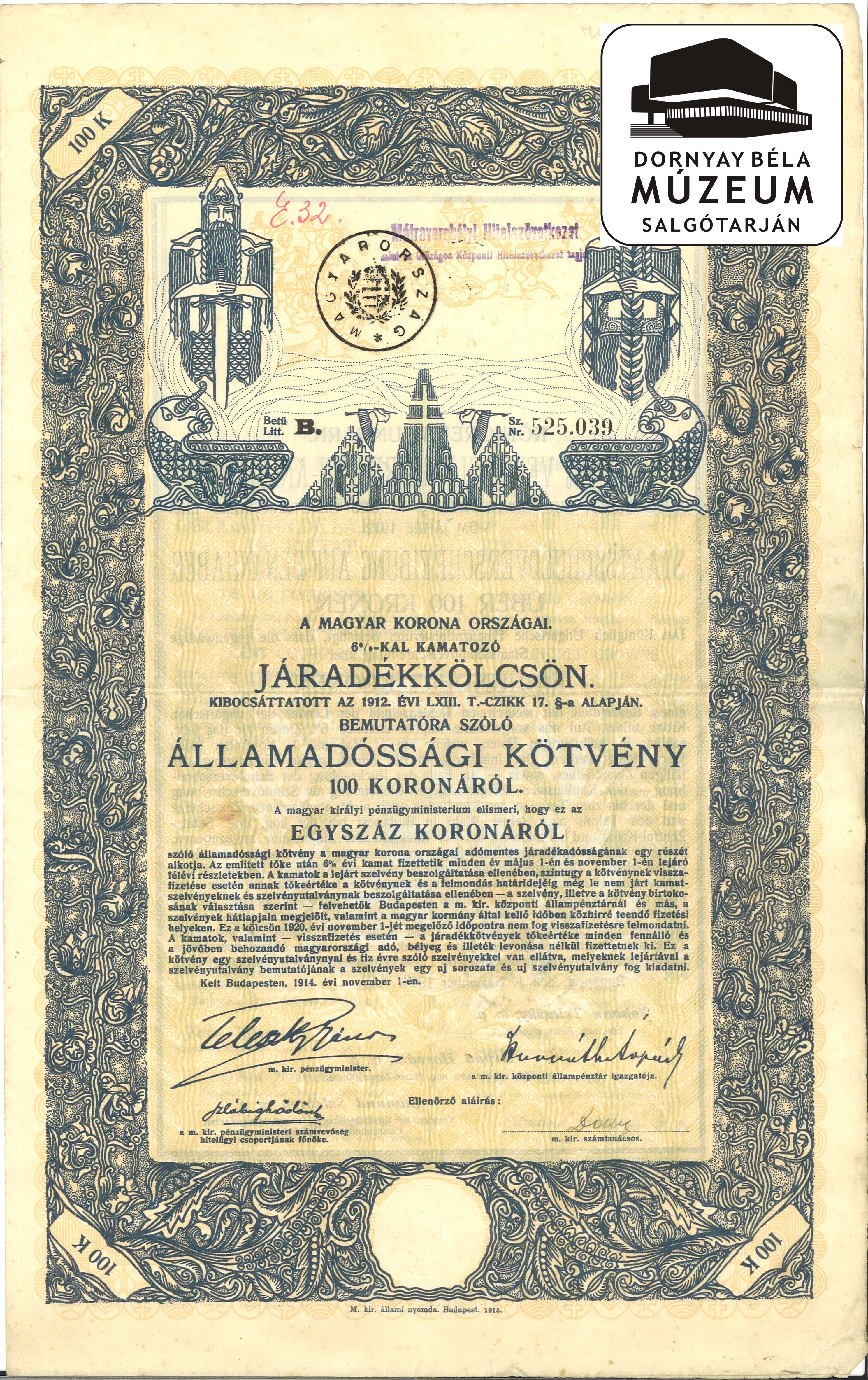Államadósági kötvény (Dornyay Béla Múzeum CC BY-NC-SA)