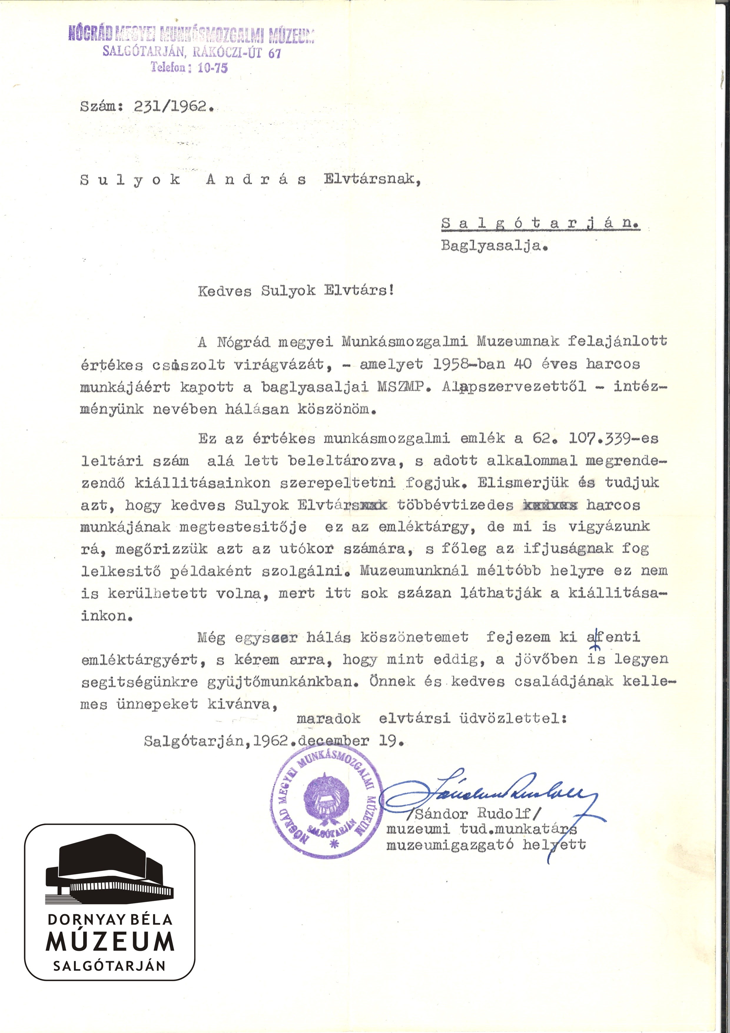 Levelek megyei és országos szervezettől, tisztviselőitől (Dornyay Béla Múzeum, Salgótarján CC BY-NC-SA)