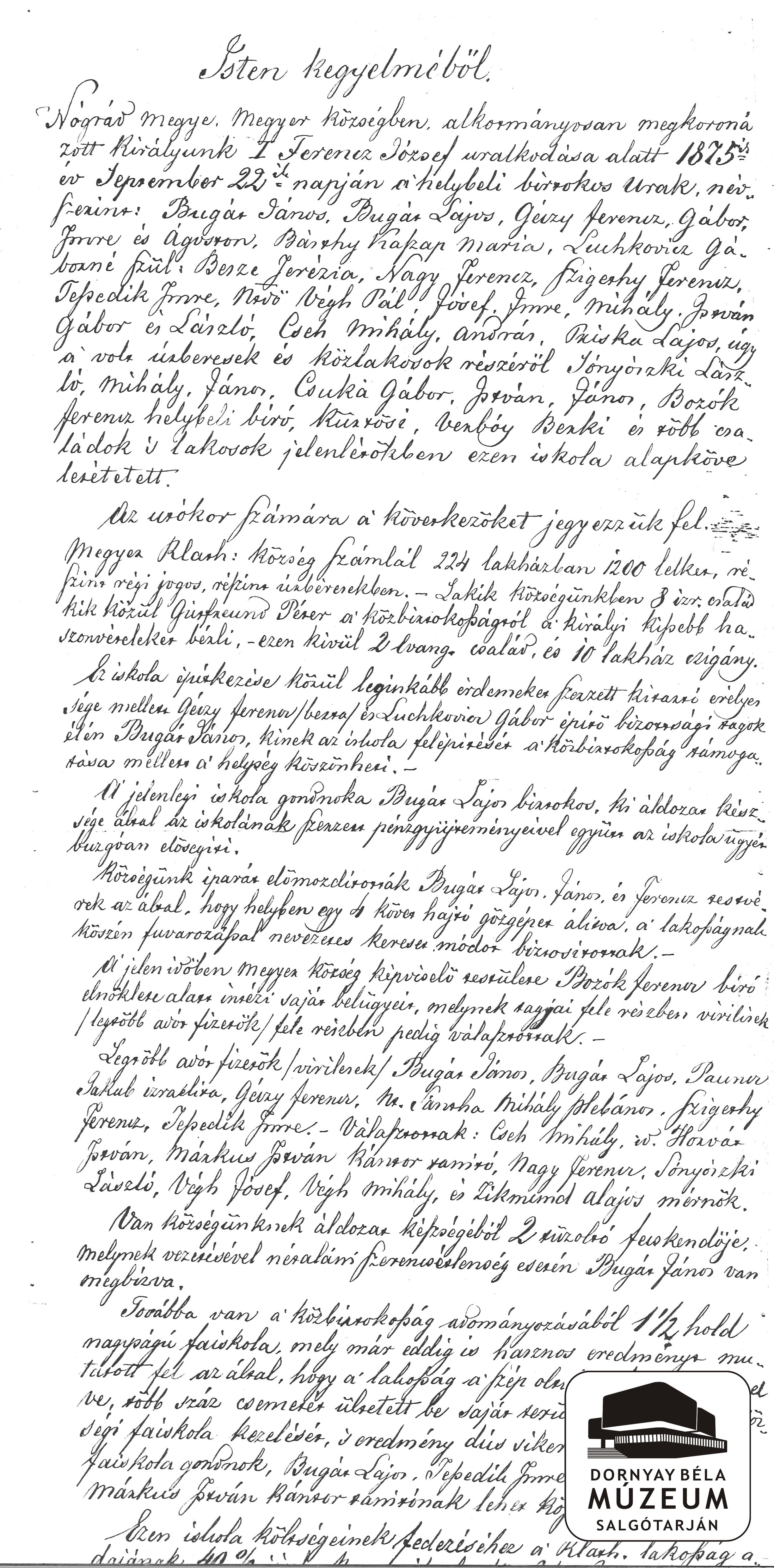 A nógrádmegyeri Ált. Isk. alapító levele (Dornyay Béla Múzeum, Salgótarján CC BY-NC-SA)