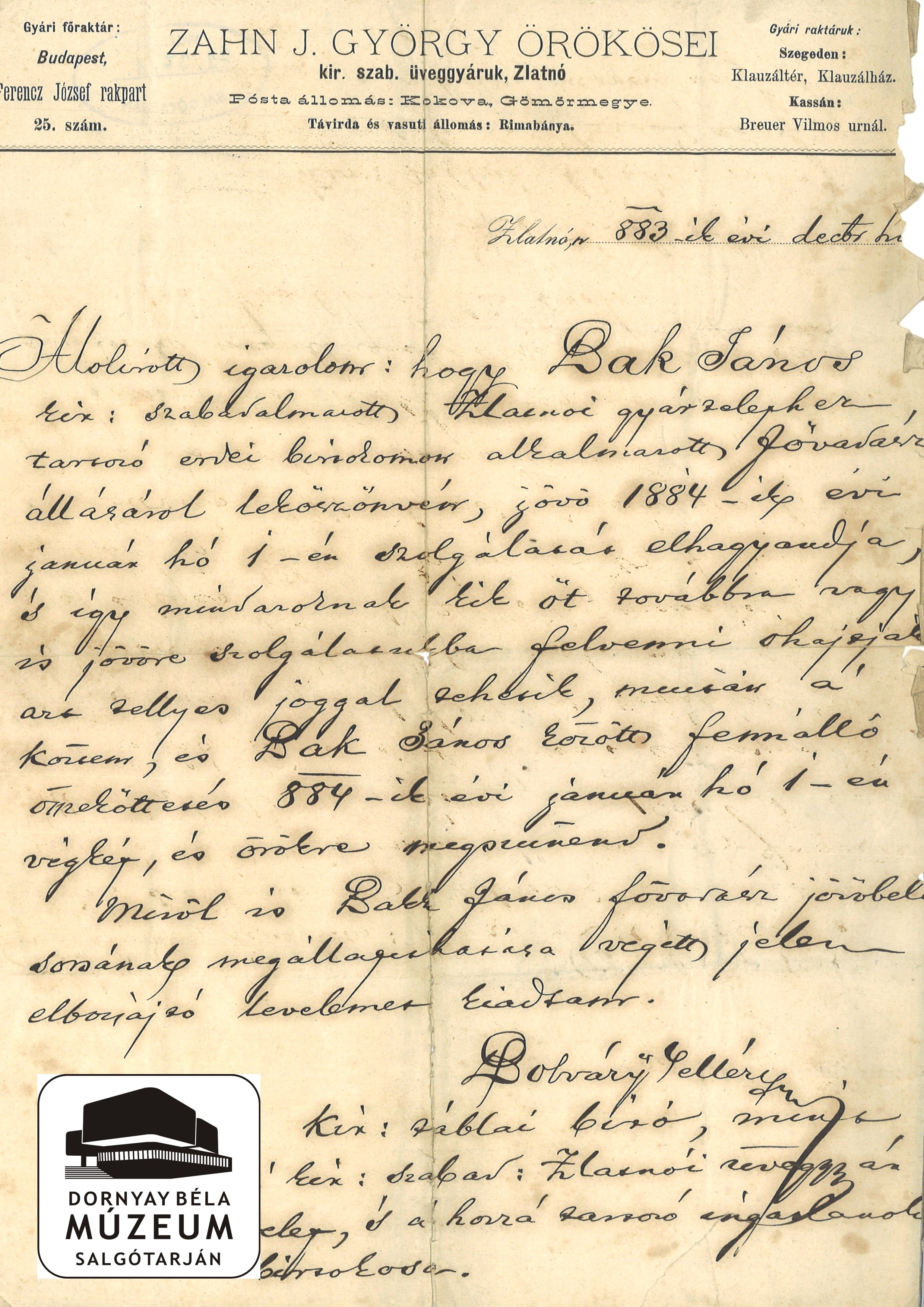 Bak János fővadász elbocsájtó levele (Dornyay Béla Múzeum, Salgótarján CC BY-NC-SA)