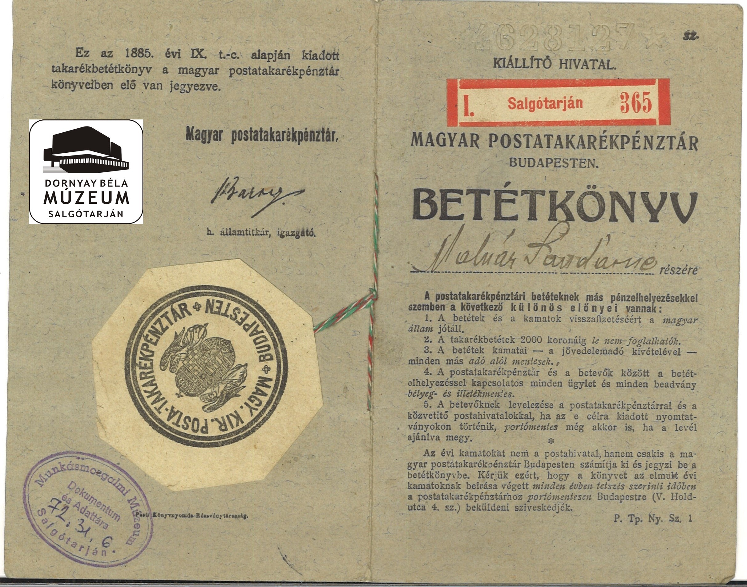 Molnár Sándorné betétkönyve (Dornyay Béla Múzeum, Salgótarján CC BY-NC-SA)