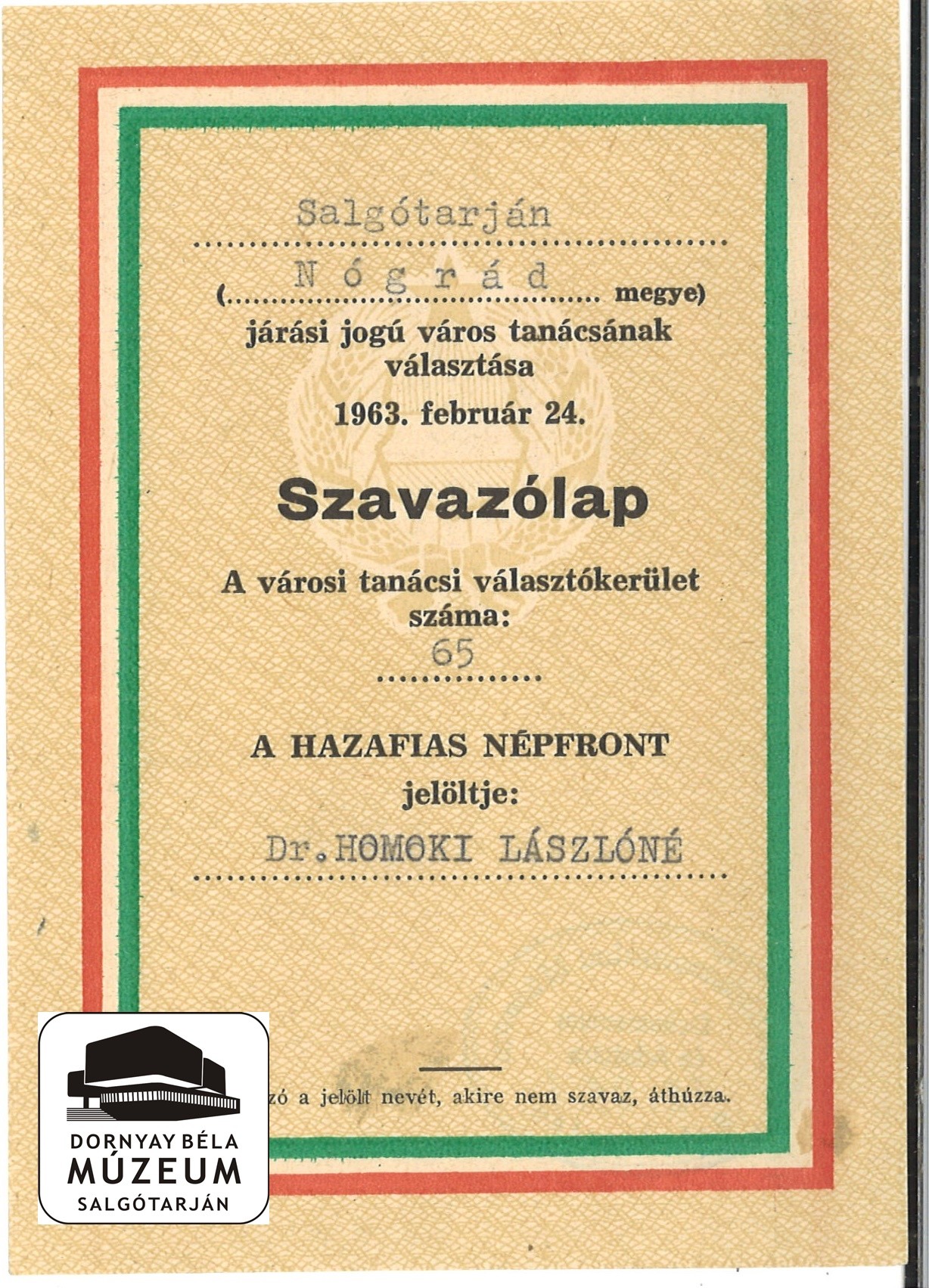 Választás. A Hazafias Népfront jelöltjei. 1963. febr. 24. (Dornyay Béla Múzeum, Salgótarján CC BY-NC-SA)
