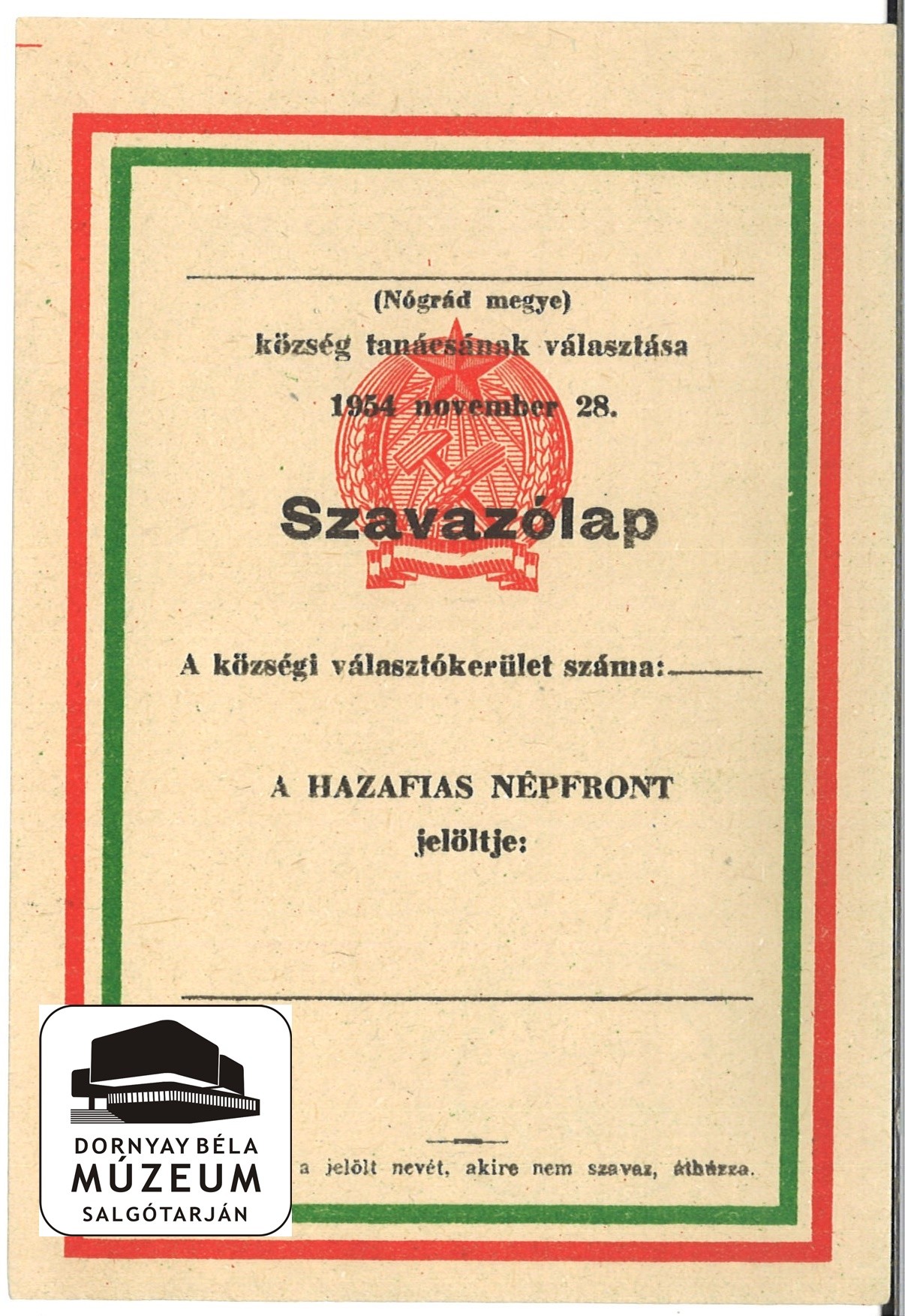 Választás. A Hazafias Népfront jelöltjei. 1954.nov.28. (Dornyay Béla Múzeum, Salgótarján CC BY-NC-SA)
