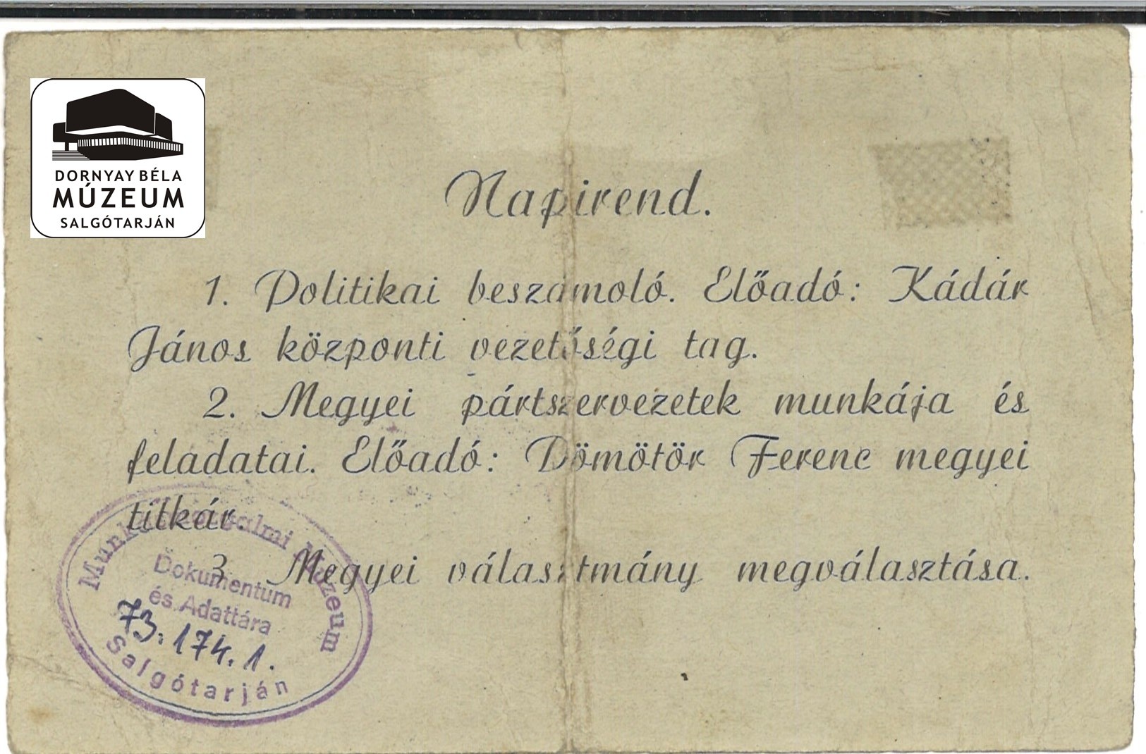 Az MKP 1946, 1947, 1948 évi megyei konferenciájára meghívó (Dornyay Béla Múzeum, Salgótarján CC BY-NC-SA)