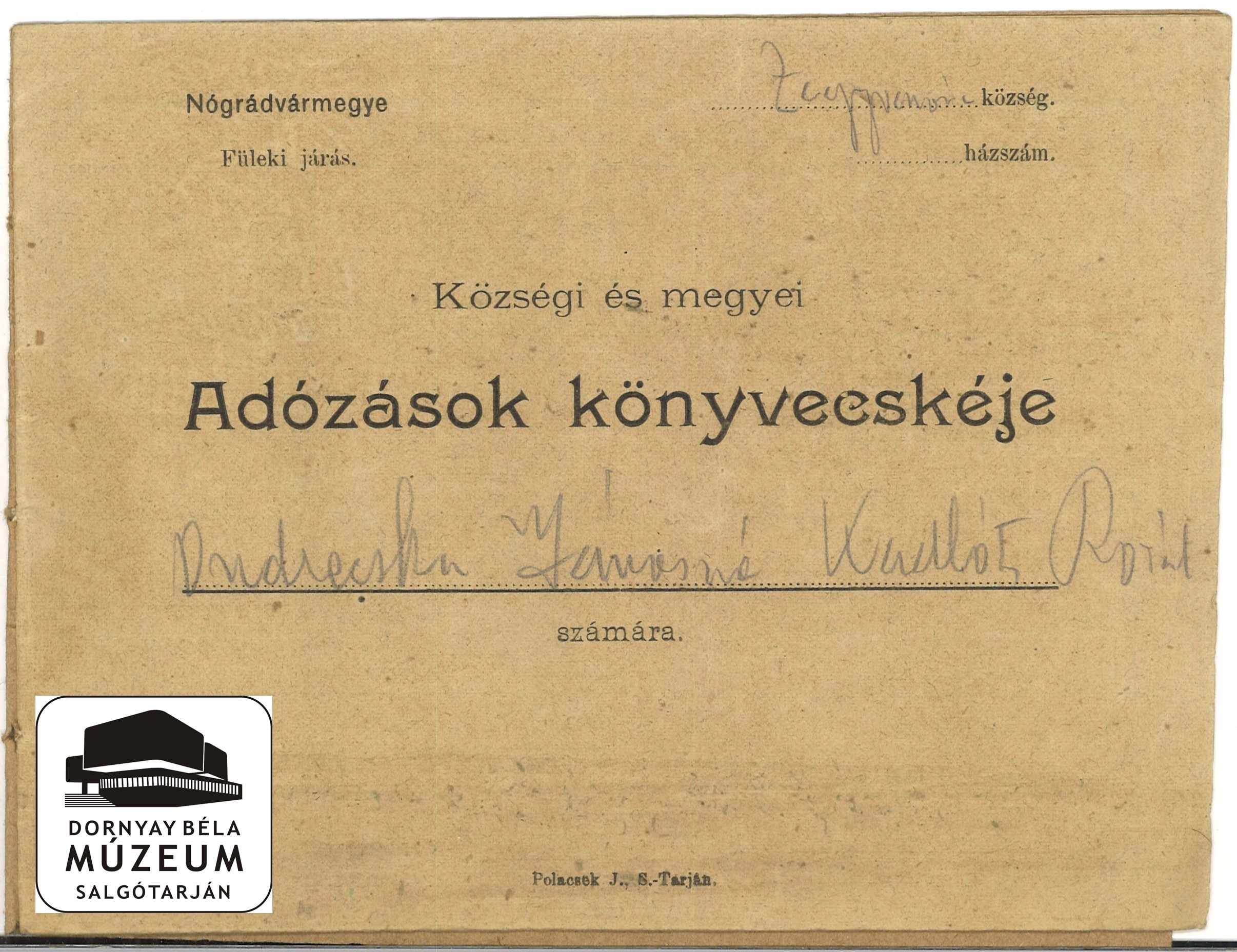 Ondrecska Jánosné adózások könyvecskéje (Dornyay Béla Múzeum, Salgótarján CC BY-NC-SA)