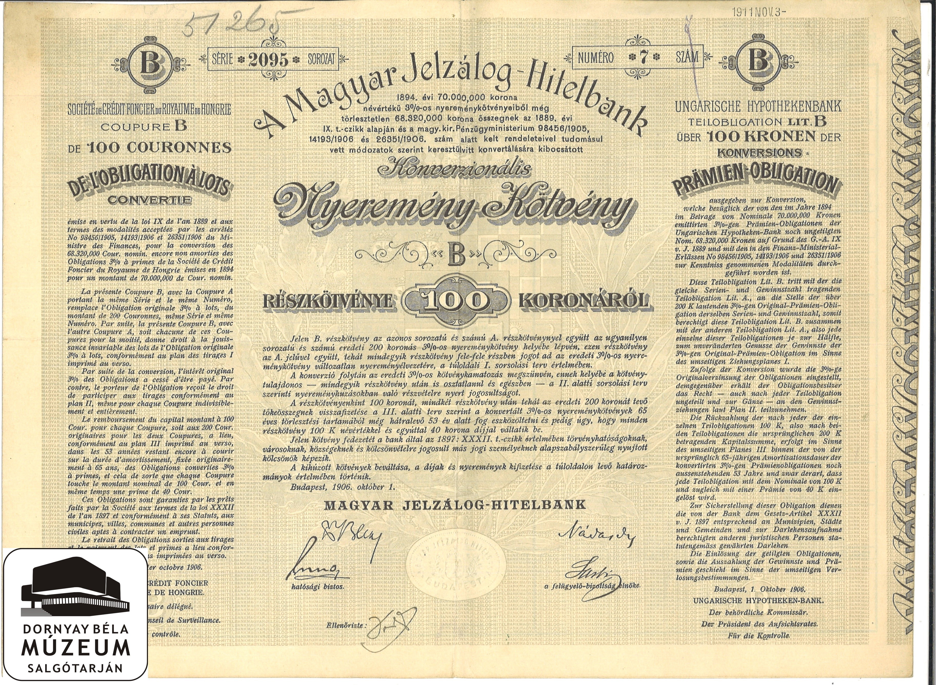 Nyeremény és kisorsolási kötvények (Dornyay Béla Múzeum, Salgótarján CC BY-NC-SA)
