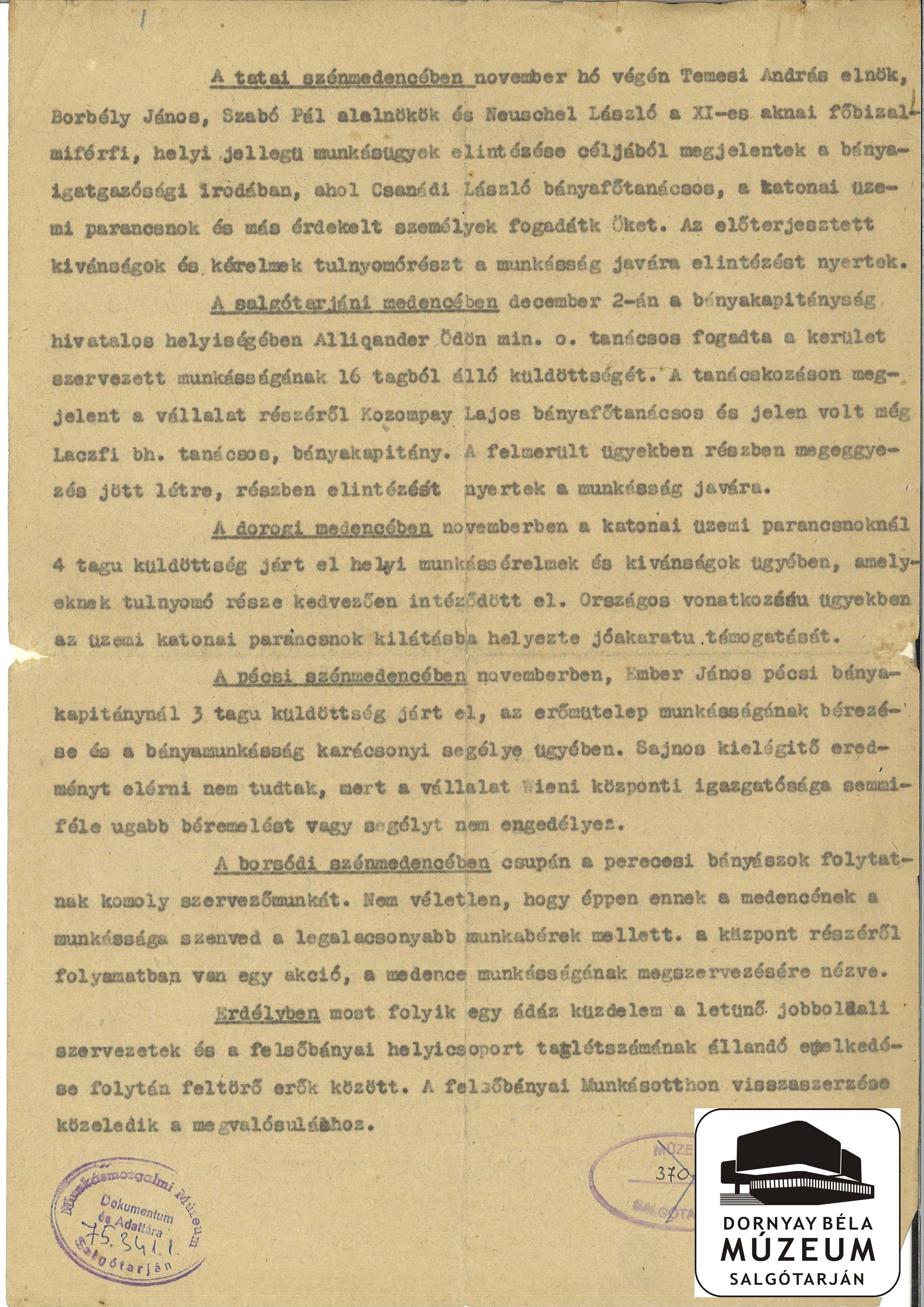Bányász szakszervezet előtt álló feladatok (központi levél) (Dornyay Béla Múzeum, Salgótarján CC BY-NC-SA)
