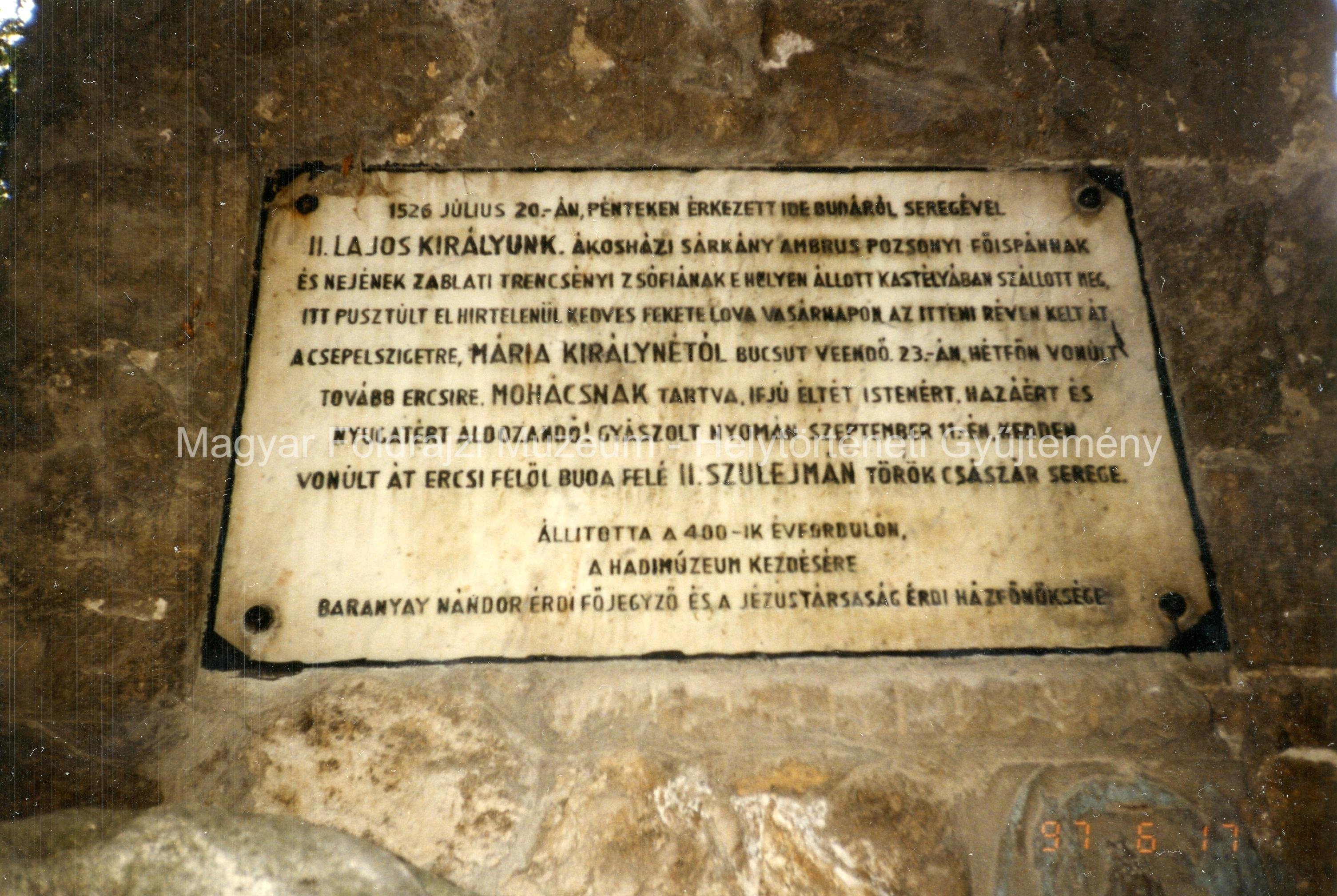 II. Lajos emlékmű (Magyar Földrajzi Múzeum CC BY-NC-SA)