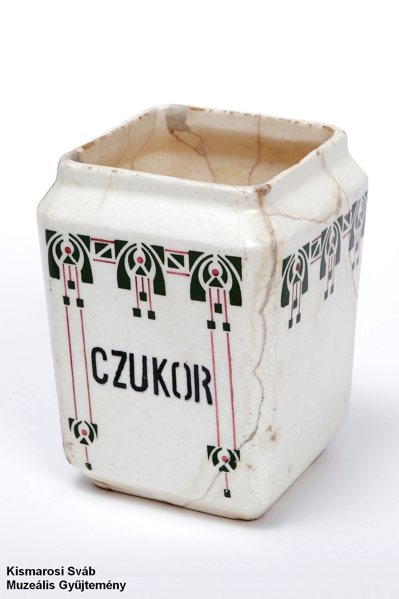 Cukortartó (feliratos); Zuckerdose (Beschriftet); (Kismarosi Sváb Muzeális Gyűjtemény RR-F)