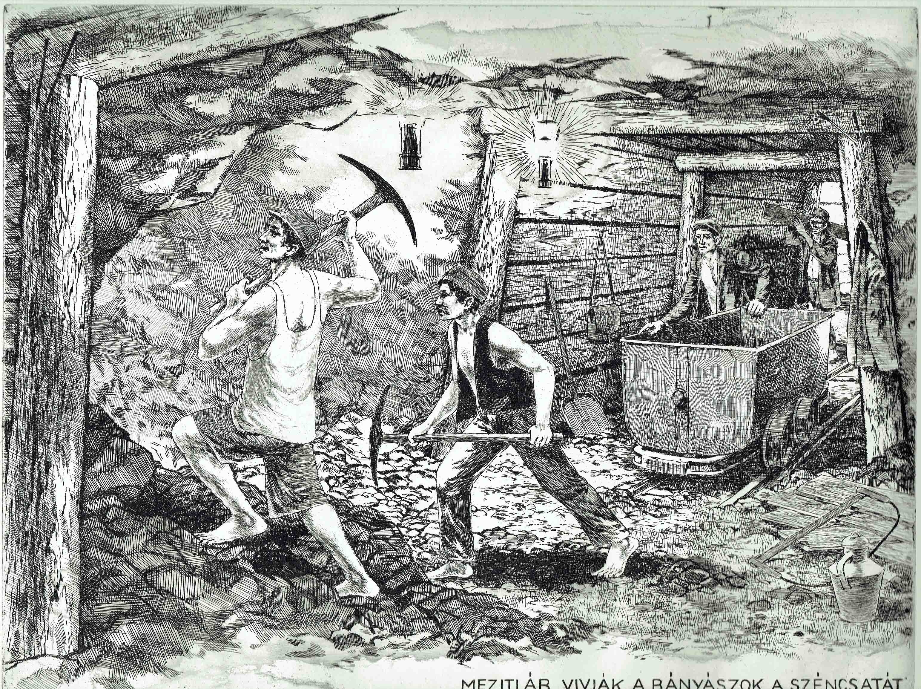 Mezítláb vívják a bányászok a "széncsatát" (Petőfi Közérdekű Muzeális Gyűjtemény (Aszód Városi Kulturális Központ) CC BY-NC-SA)