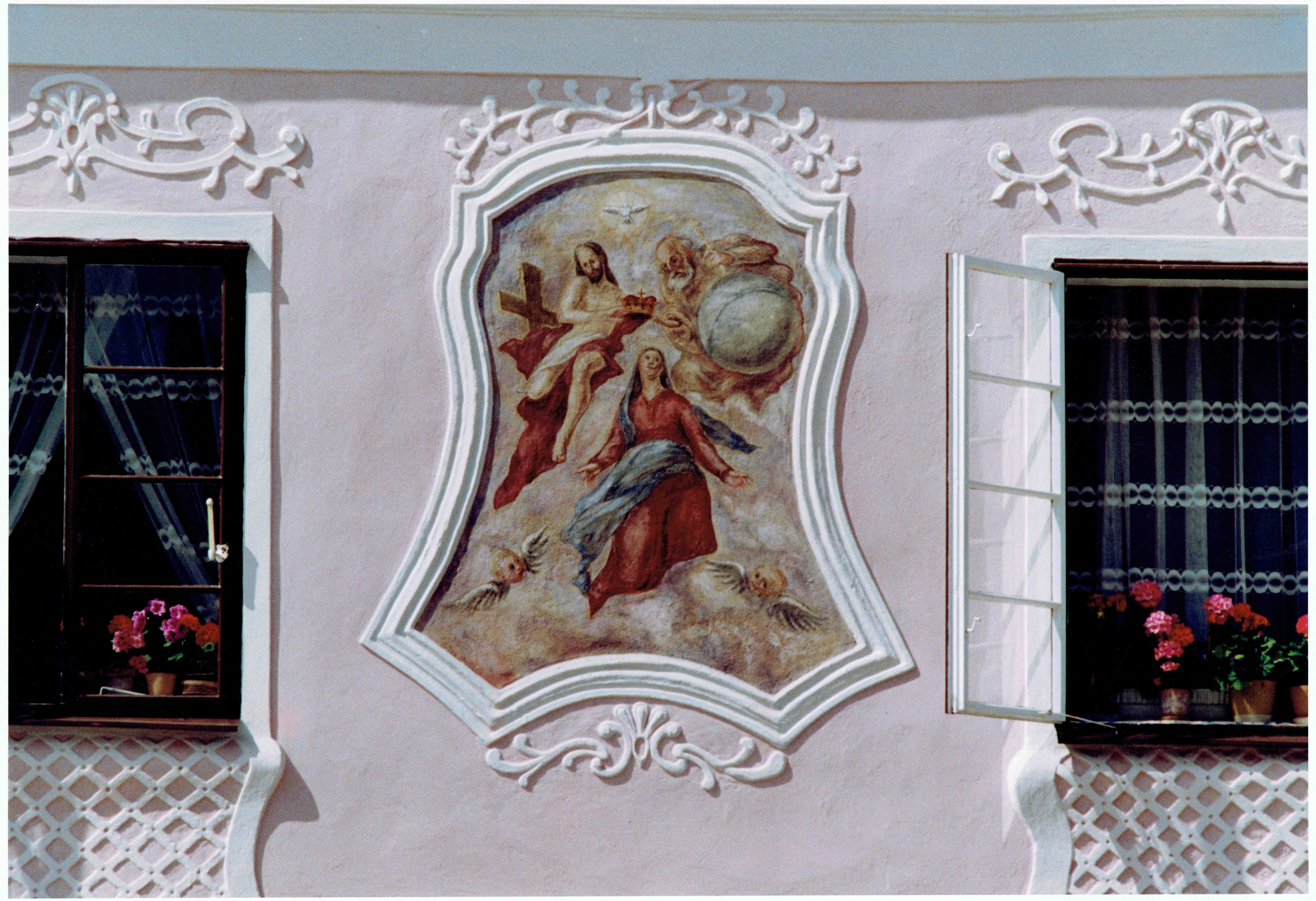Kresz Albert: Szentháromság és Szűz Mária, házhomlokzat (?) - részlet (Petőfi Közérdekű Muzeális Gyűjtemény (Aszód Városi Kulturális Központ) CC BY-NC-SA)