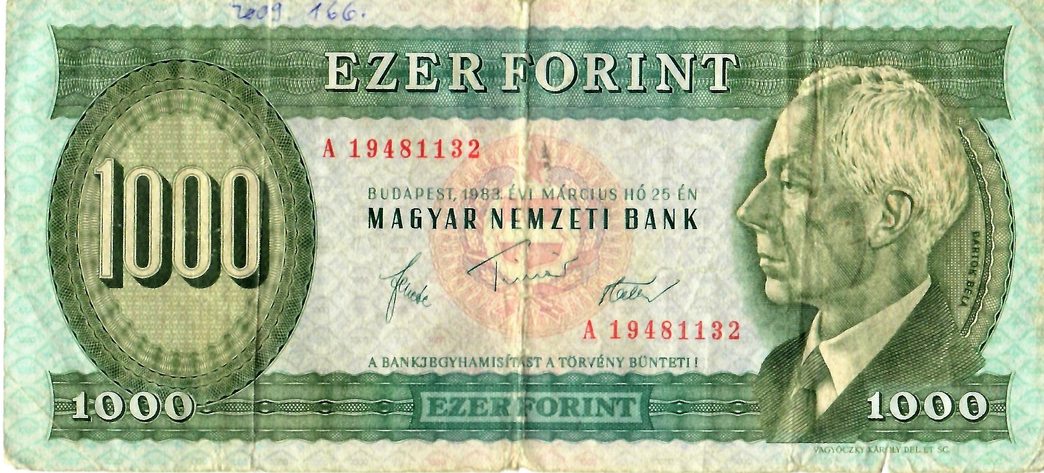 Papírpénz - 1000 forint (Dr. Jablonkay István Helytörténeti Gyűjtemény CC BY-NC-SA)