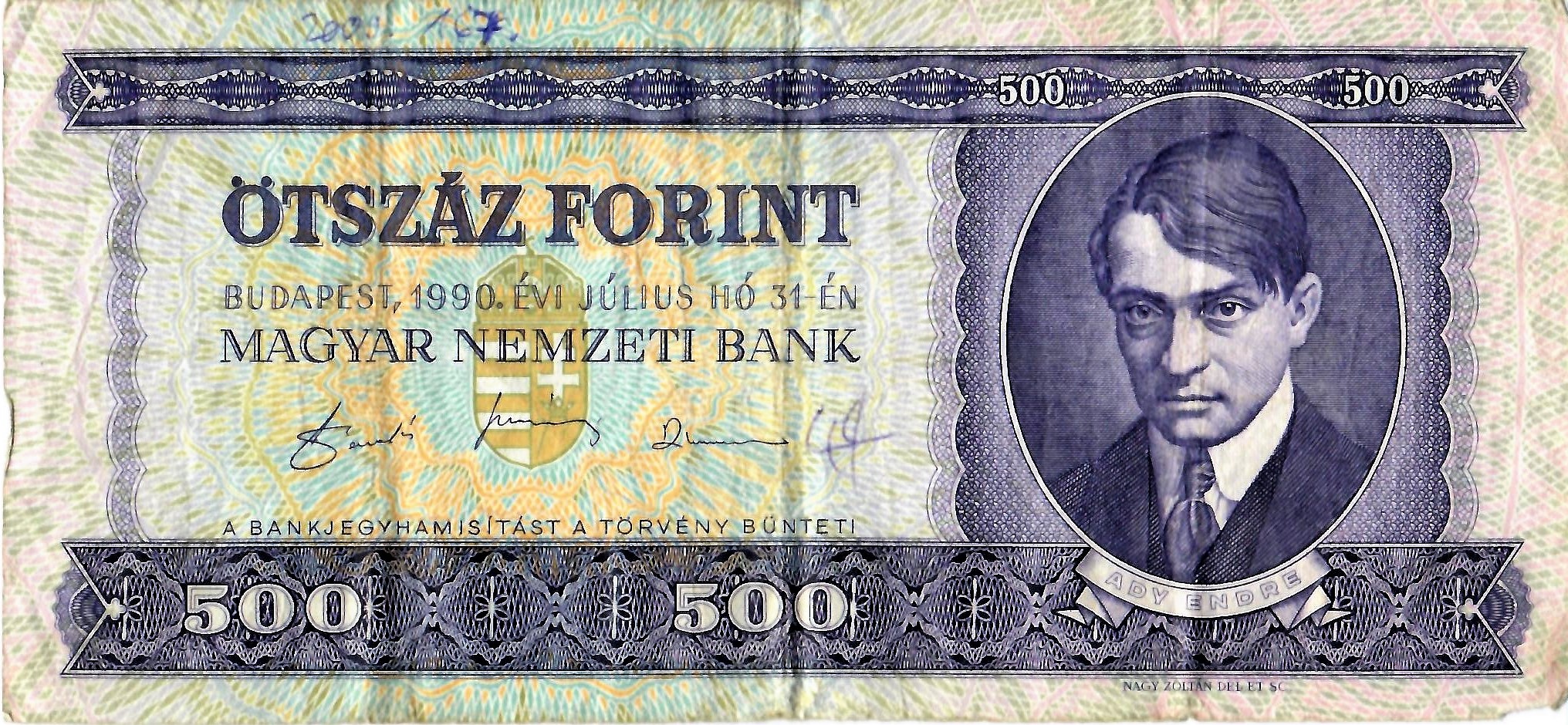 Papírpénz - 500 forint (Dr. Jablonkay István Helytörténeti Gyűjtemény CC BY-NC-SA)