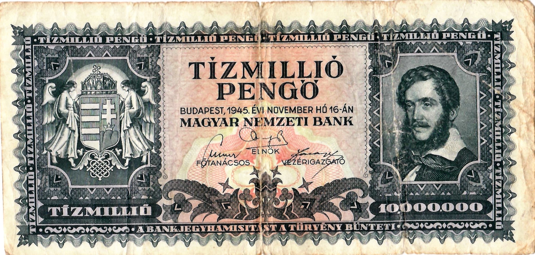 Papírpénz - 10000000 pengő (Dr. Jablonkay István Helytörténeti Gyűjtemény CC BY-NC-SA)