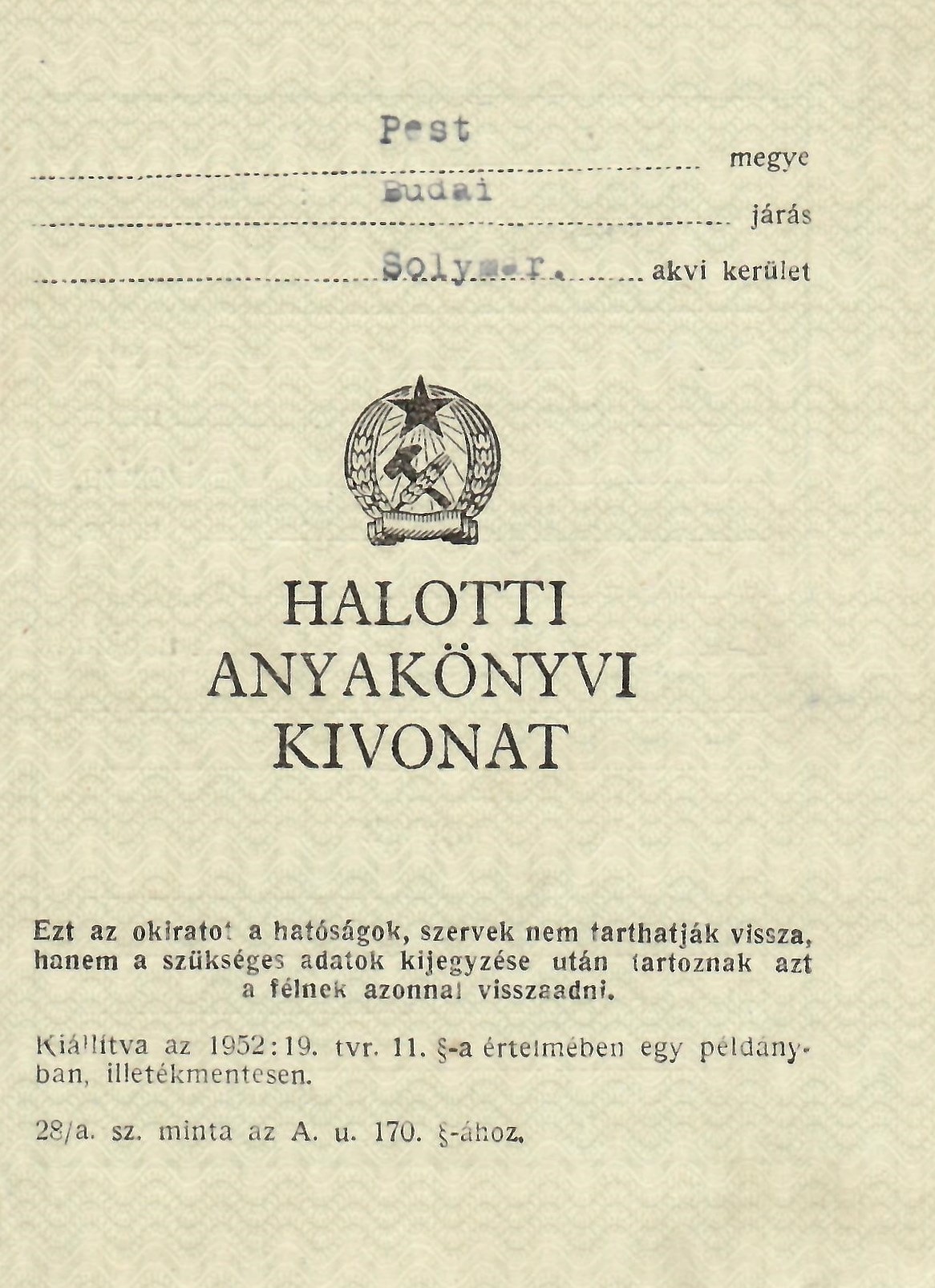 Halotti anyakönyvi kivonat - Láng Mátyásné (Dr. Jablonkay István Helytörténeti Gyűjtemény CC BY-NC-SA)