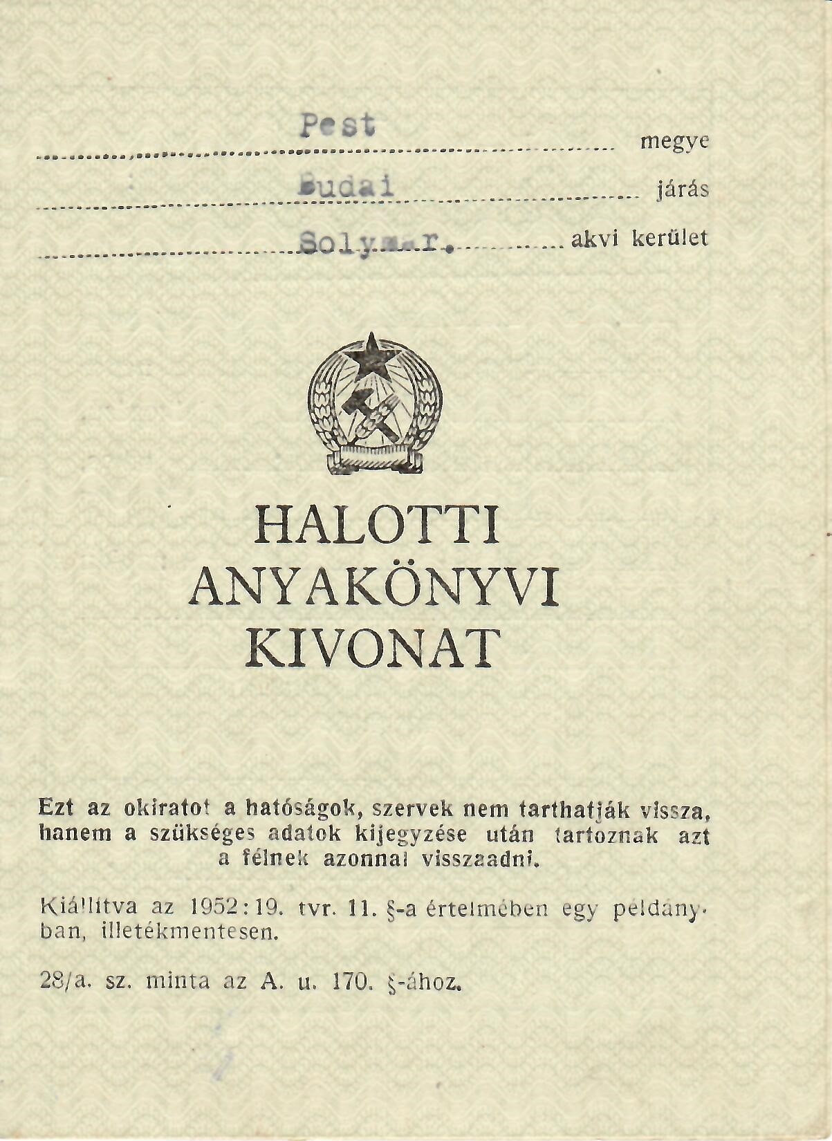 Halotti anyakönyvi kivonat - Radics Jánosné (Dr. Jablonkay István Helytörténeti Gyűjtemény CC BY-NC-SA)