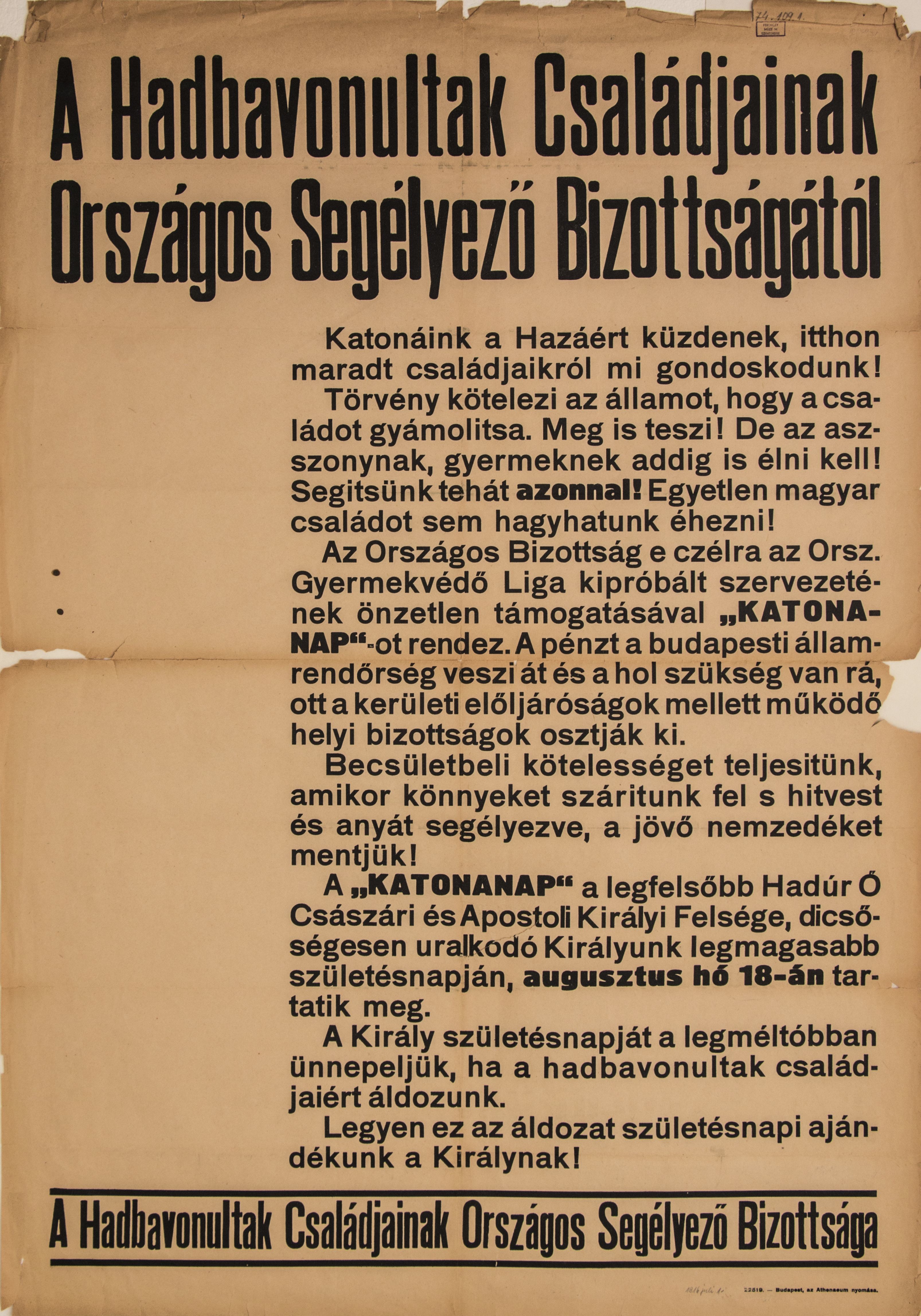 Hadbavonultak családjainak Országos Segélyező Bizottságától (Ferenczy Múzeumi Centrum CC BY-NC-SA)