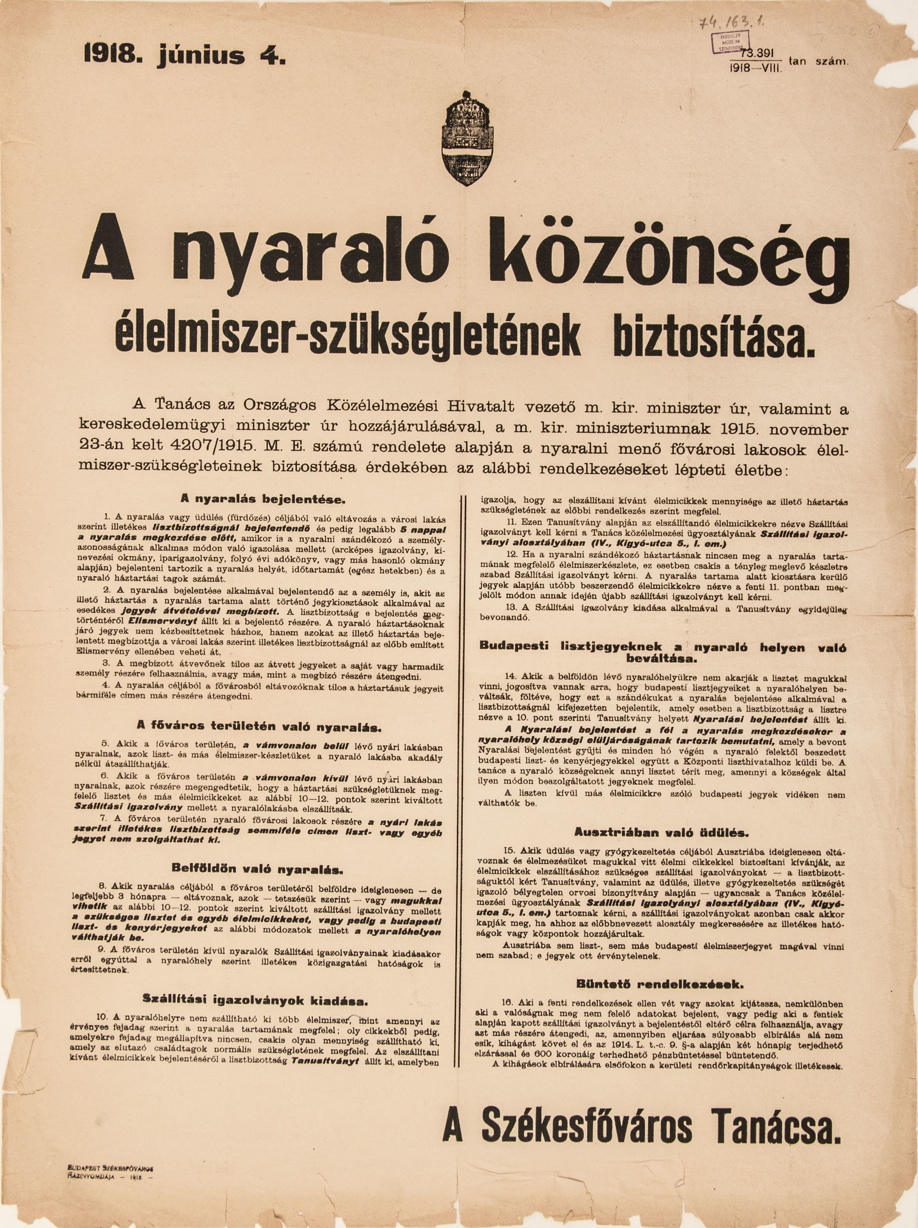 A nyaraló közönség élelmiszerszükségletének biztosítása, 1918.06.04. (Ferenczy Múzeumi Centrum CC BY-NC-SA)