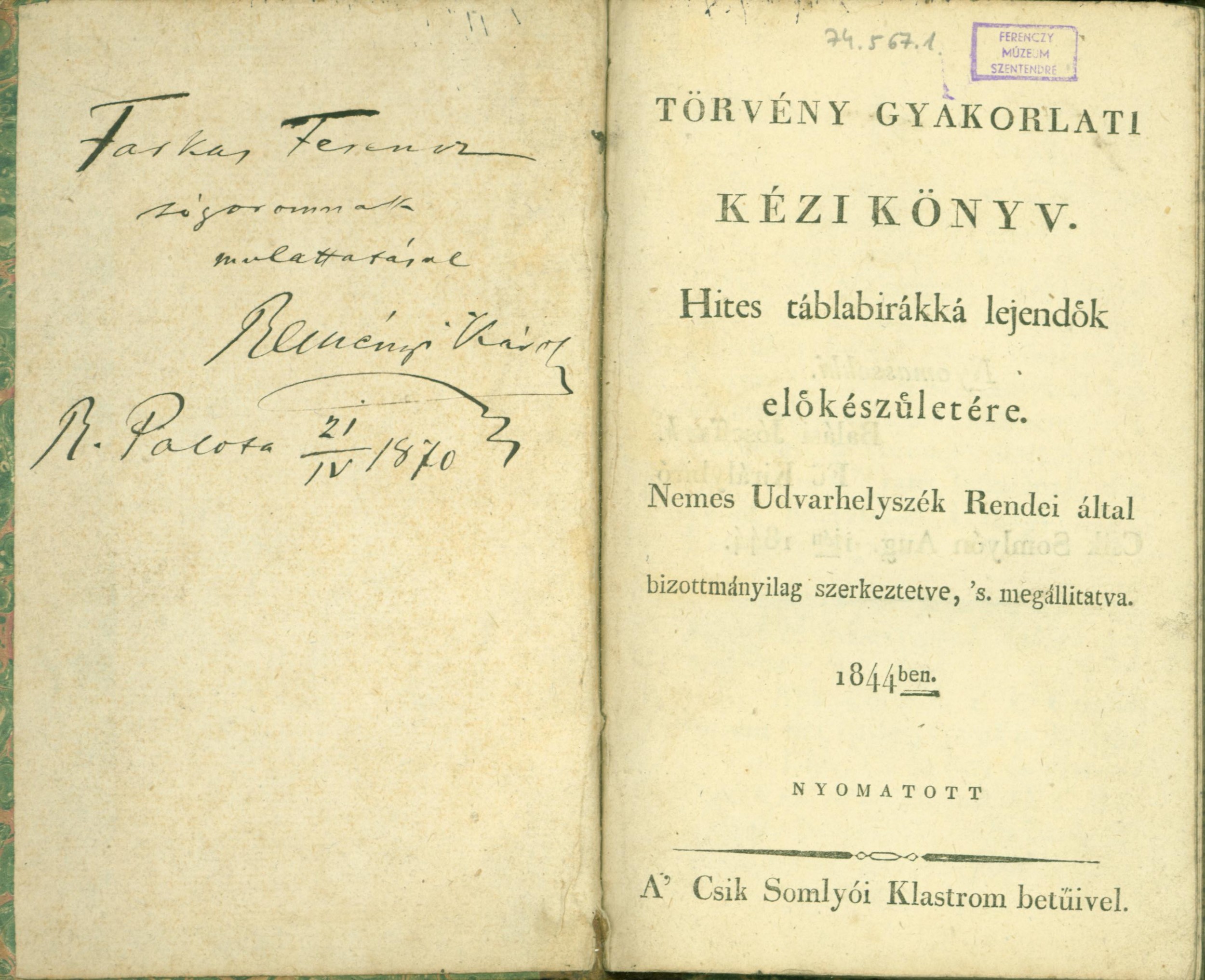 Törvény gyakorlati kézikönyv (1844) (Ferenczy Múzeumi Centrum CC BY-NC-SA)