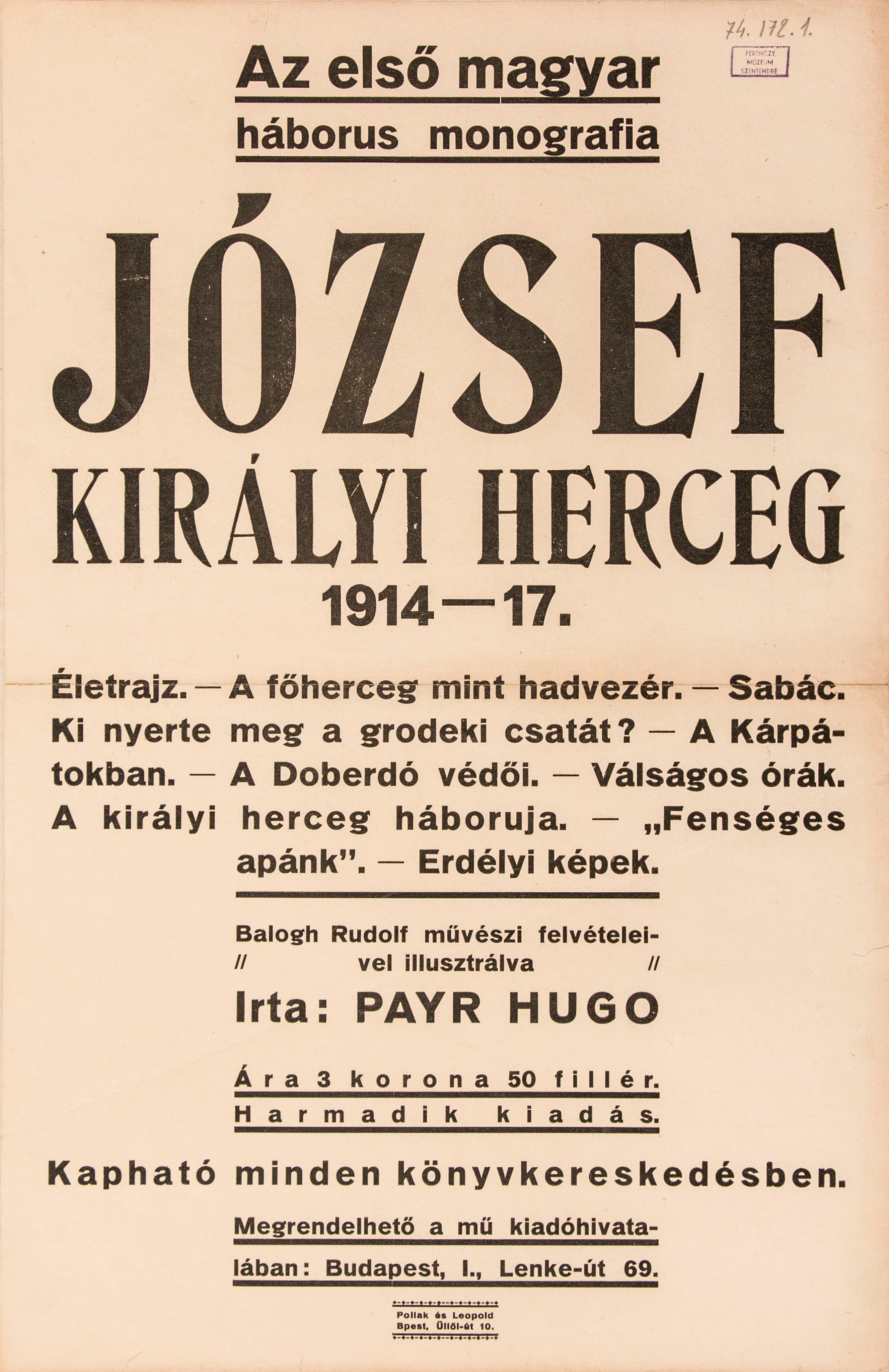 Az első magyar háborús monográfia: József királyi herceg (könyvismertetés) (Ferenczy Múzeumi Centrum CC BY-NC-SA)