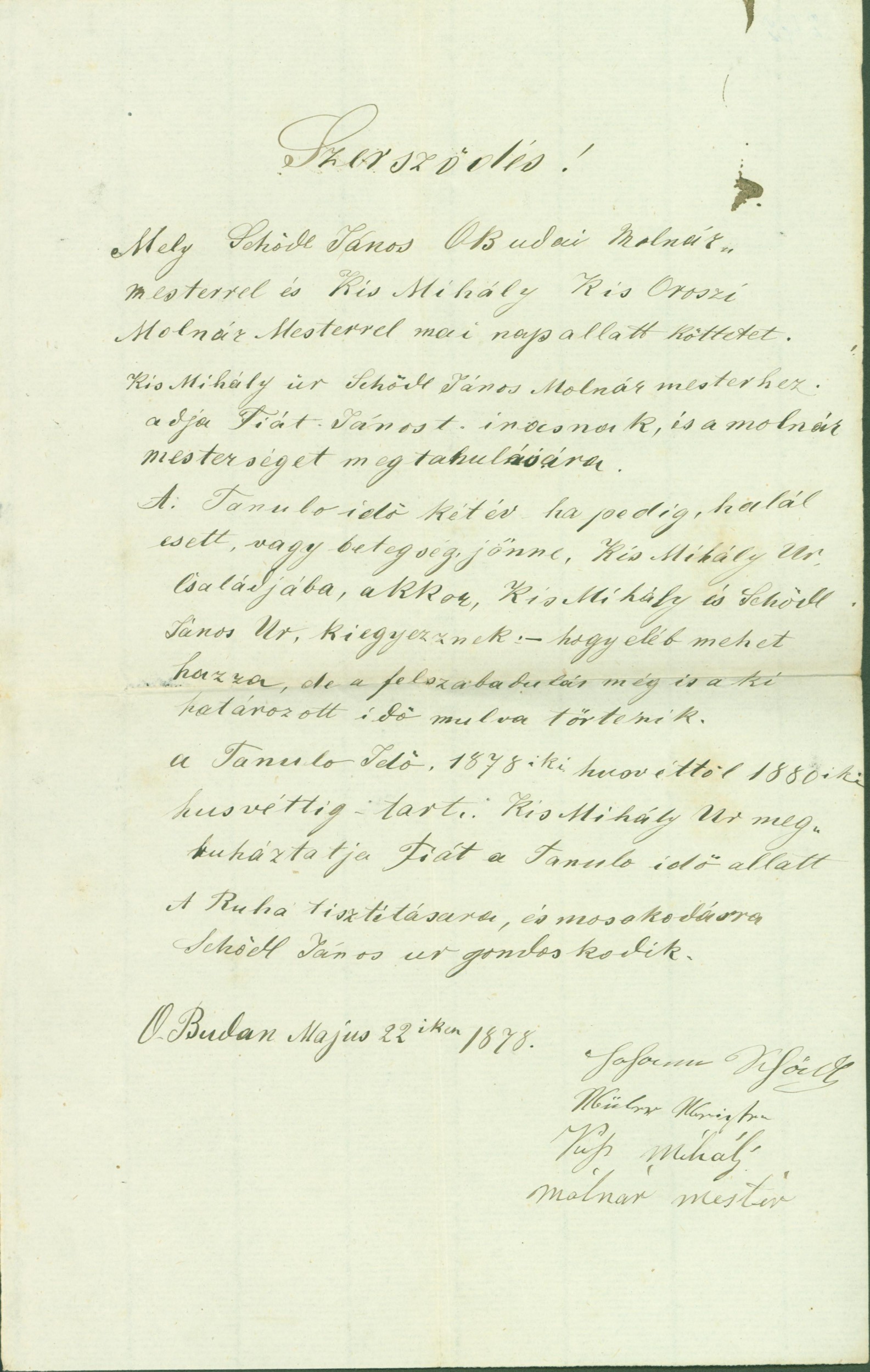 Molnárinas szerződés 1878-ból (Ferenczy Múzeumi Centrum CC BY-NC-SA)