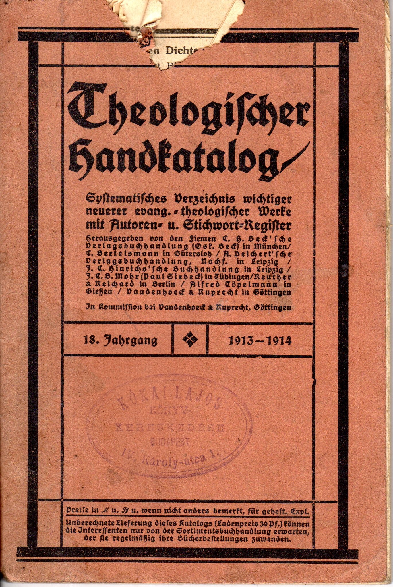 Theologischer Handkatalog 18. évf. 1913-1914 (Ferenczy Múzeumi Centrum CC BY-NC-SA)